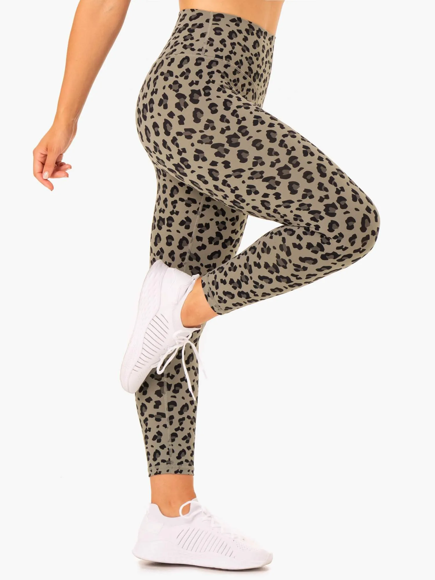 Hybrid Full Length Leggings - Khaki Leopard Soft fabric