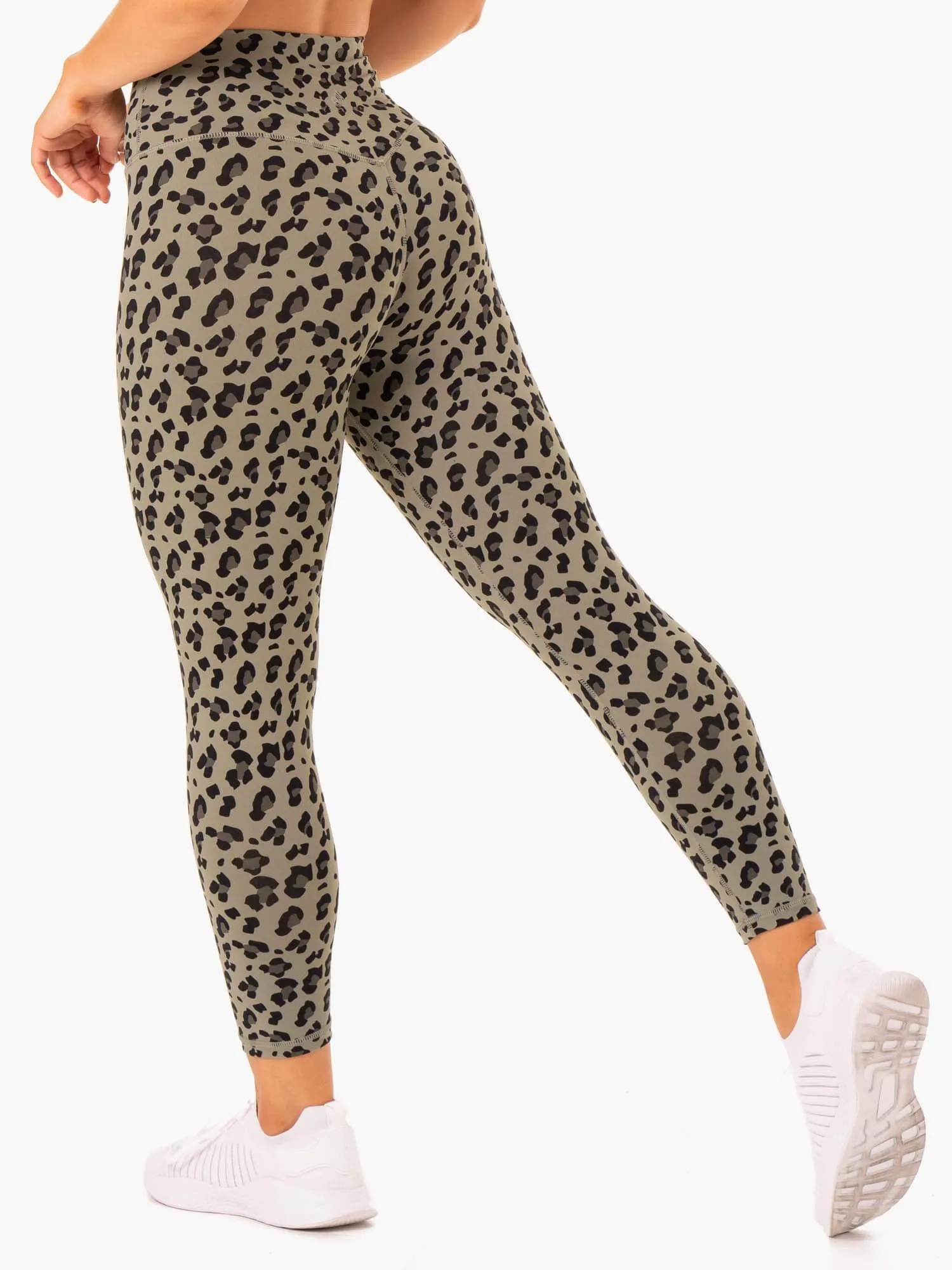 Hybrid Full Length Leggings - Khaki Leopard Stretch comfort