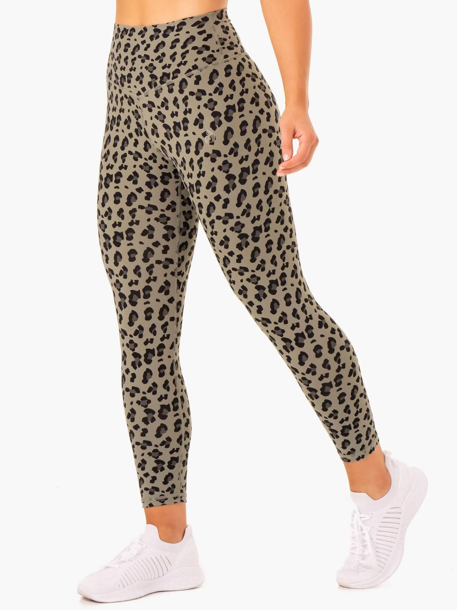 Hybrid Full Length Leggings - Khaki Leopard Stretch fabric
