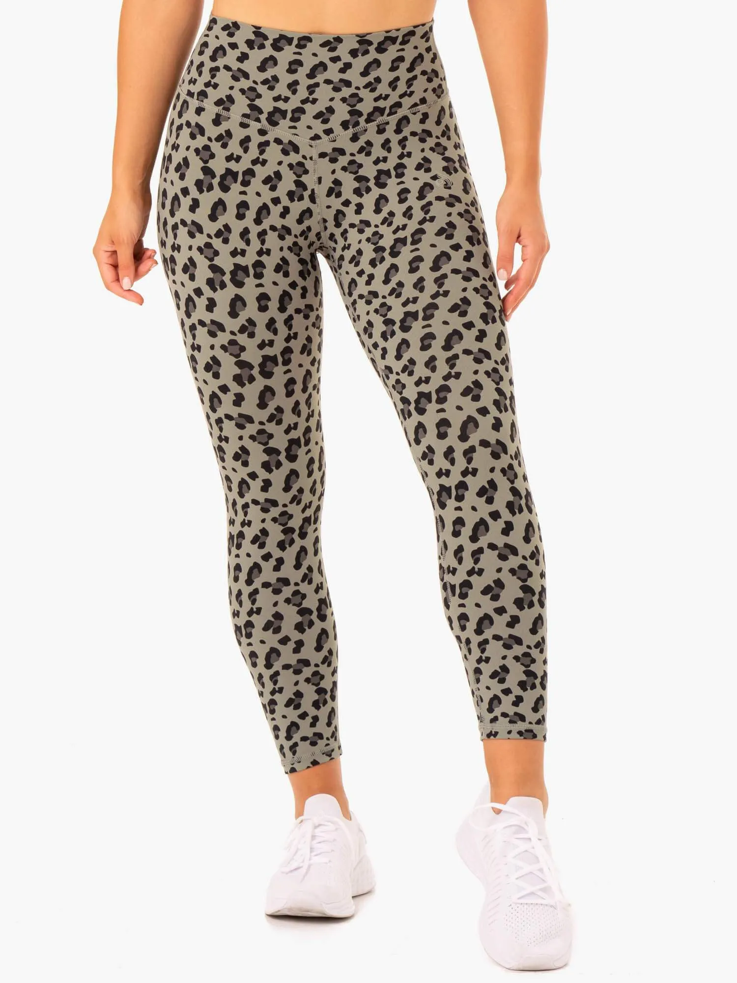 Hybrid Full Length Leggings - Khaki Leopard Lightweight stretch
