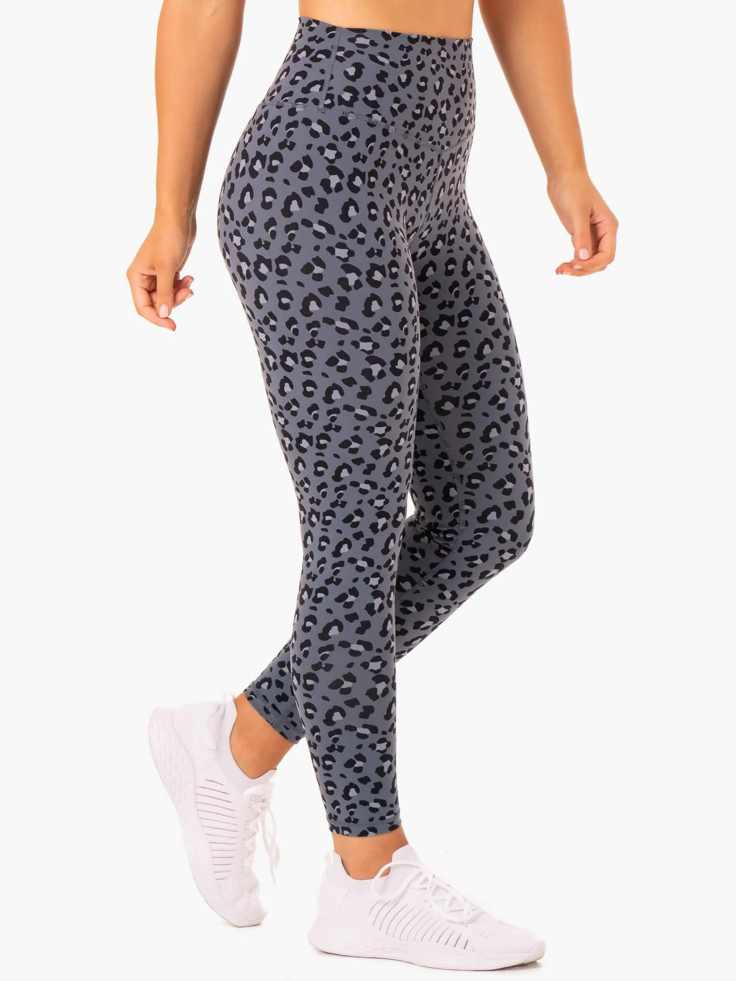 Hybrid Full Length Leggings - Steel Blue Leopard Comfort stretch fabric