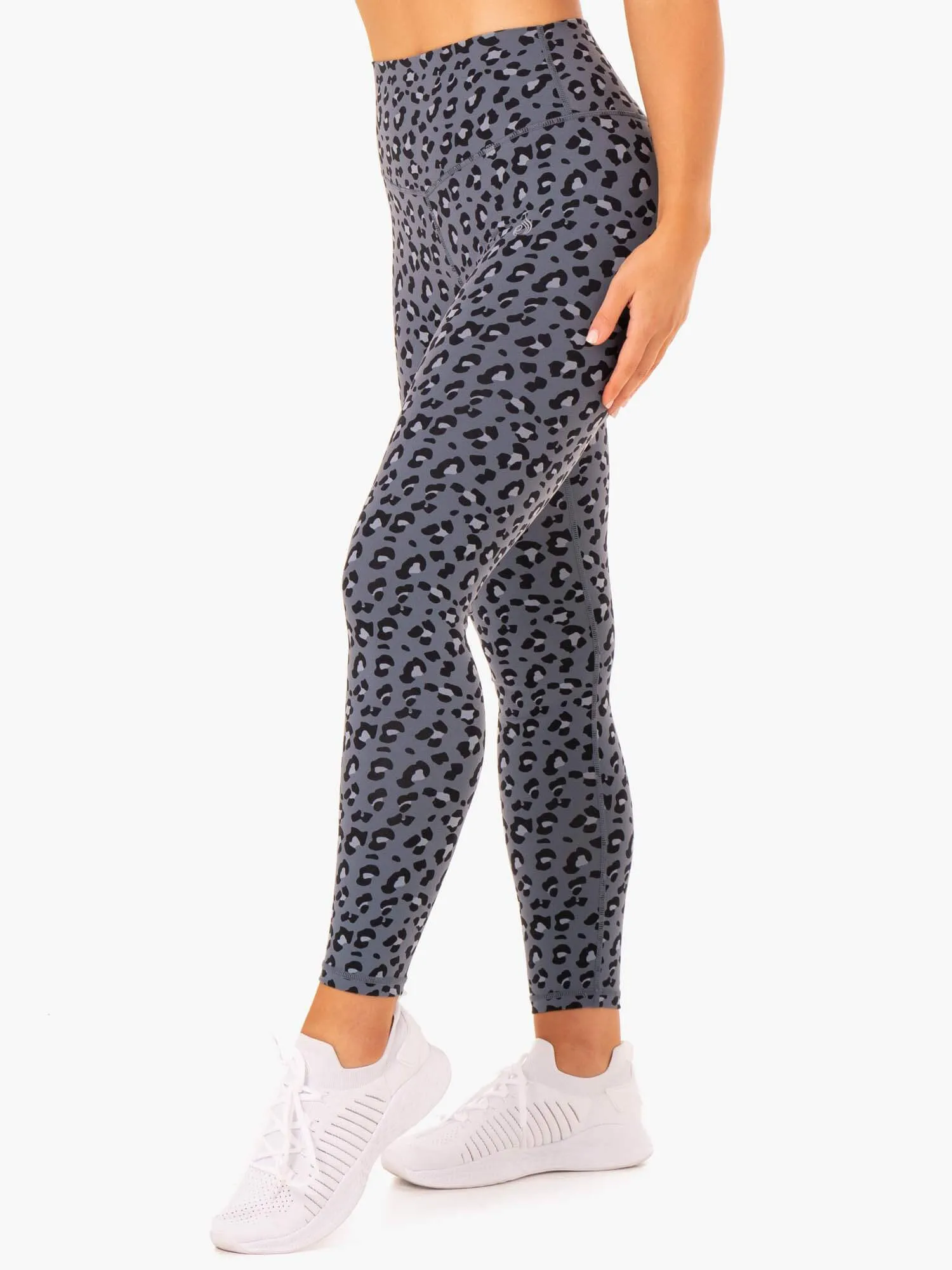 Hybrid Full Length Leggings - Steel Blue Leopard Breathable mesh