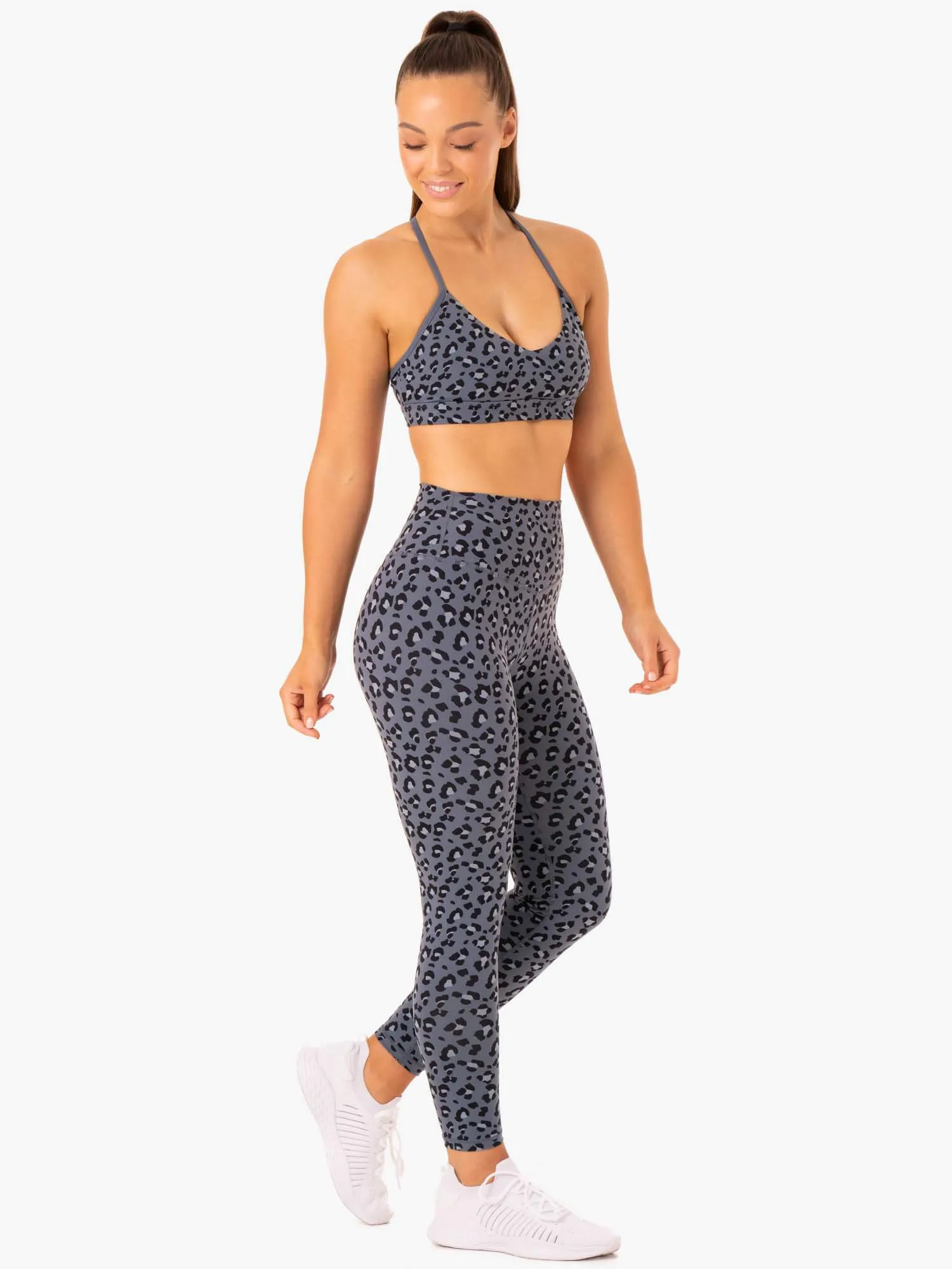 Hybrid Full Length Leggings - Steel Blue Leopard Enhanced mobility