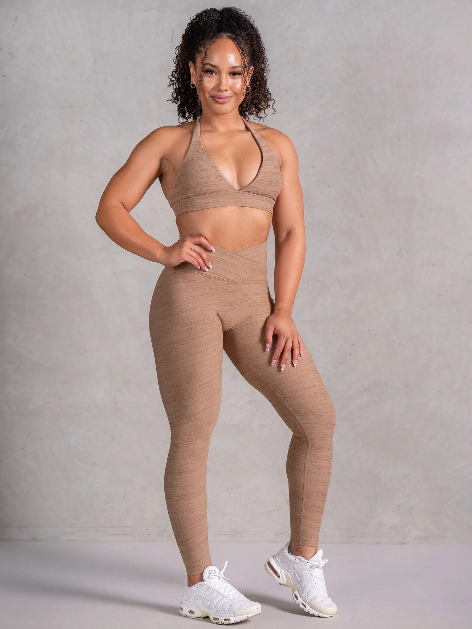 Icon Cross Over Scrunch Leggings - Mocha Marl High waist