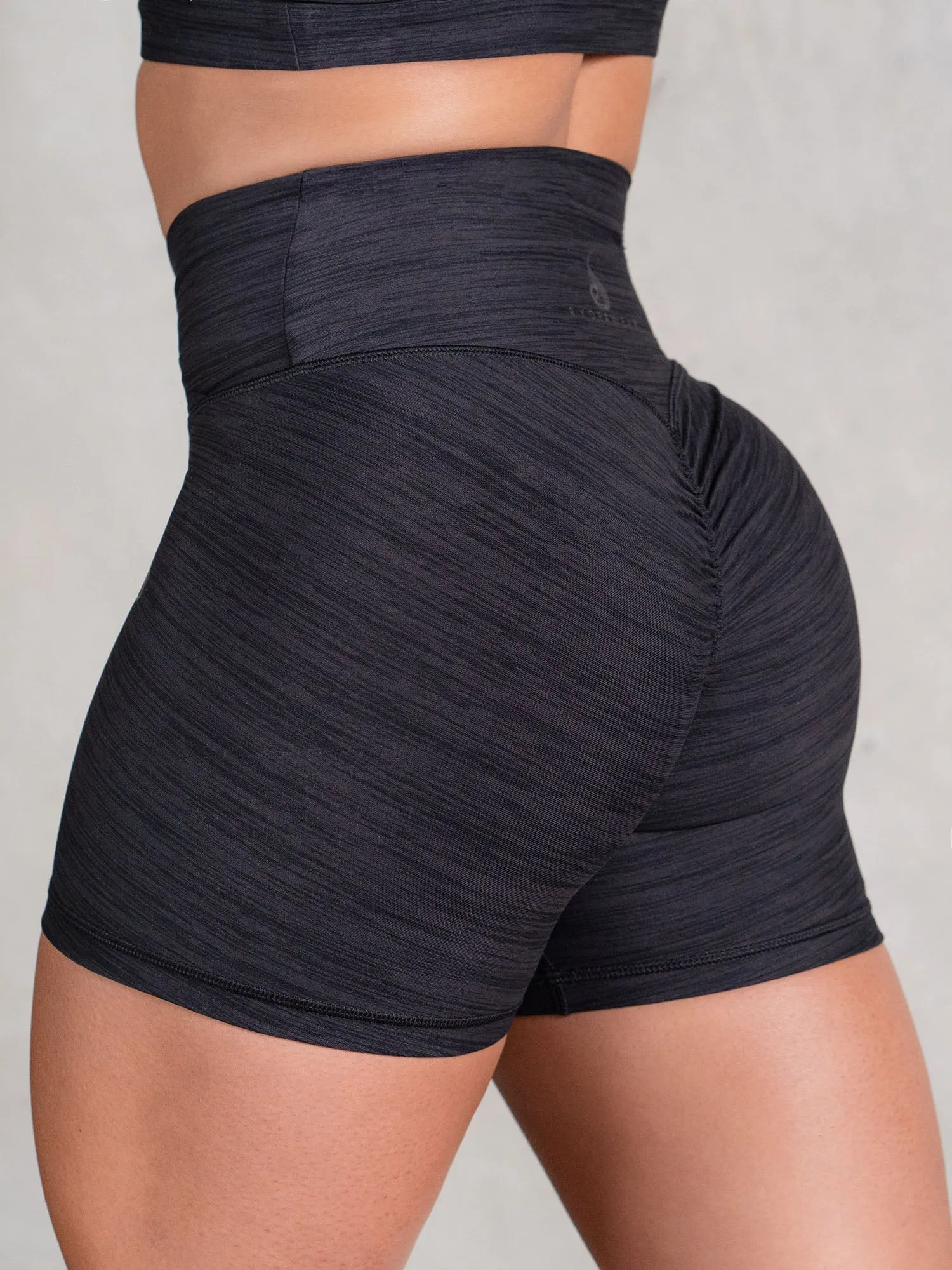 Icon Cross Over Scrunch Shorts - Black Marl stretch zones