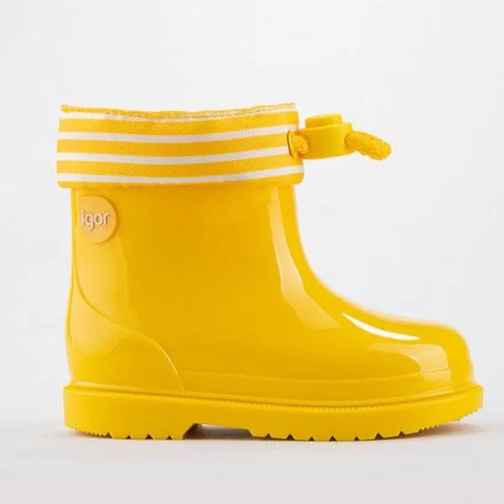 Igor Boy's and Girl's Bimbi Navy Rain Boots, Yellow wind guard