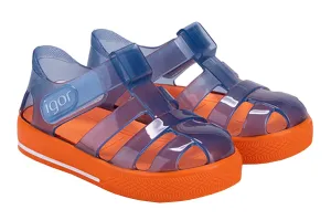 Igor Boy's Star BiColor Sandal - Marino/Naranja Coastal Mood