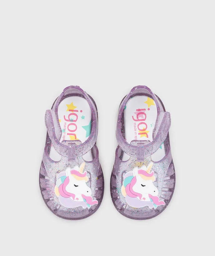 Igor Girl's Tobby Unicornio Sandals - Tr.Malva Multi Glitter active fit