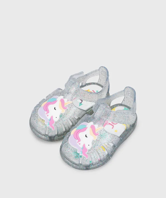 Igor Girl's Tobby Unicornio Sandals - Tr.Transp. Multi Glitter Happy Feet