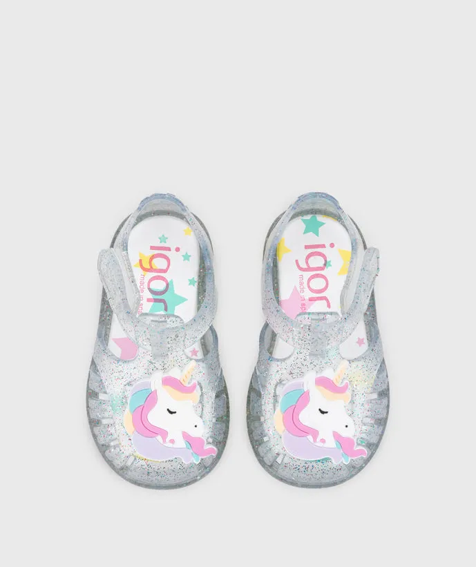 Igor Girl's Tobby Unicornio Sandals - Tr.Transp. Multi Glitter Nature Touch