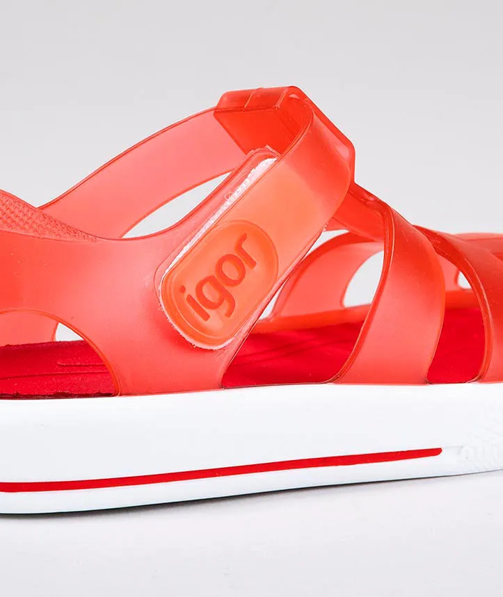 Igor S10171 Girl's Star Sandal - Transparent Rojo Open Heart
