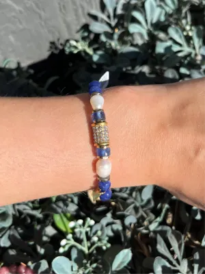 Lapis Blue And Pearl Bracelet boho vibe