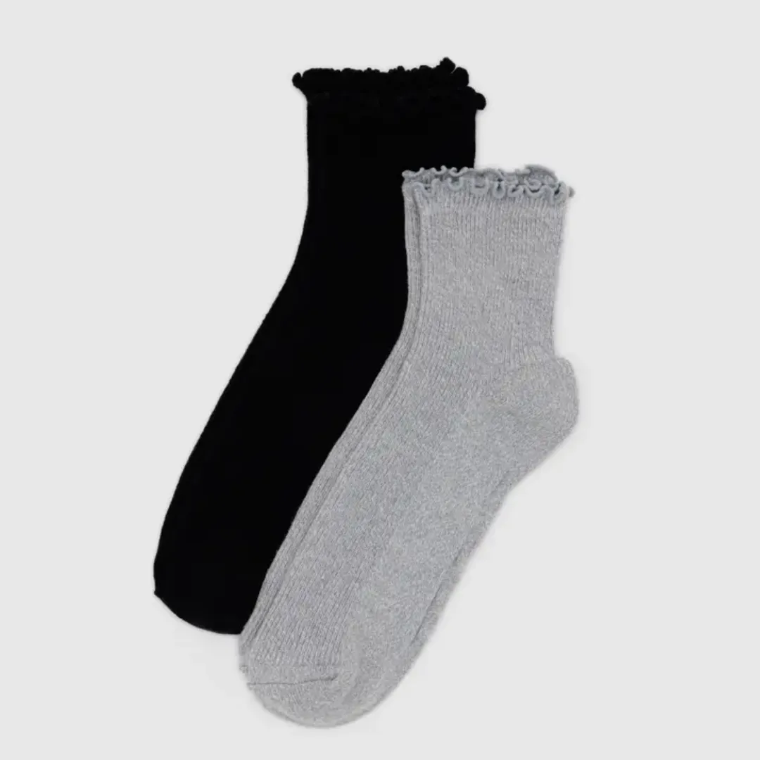 Lettuce Edge Socks Set of 2 in Grey & Black from BAGGU Eco Health