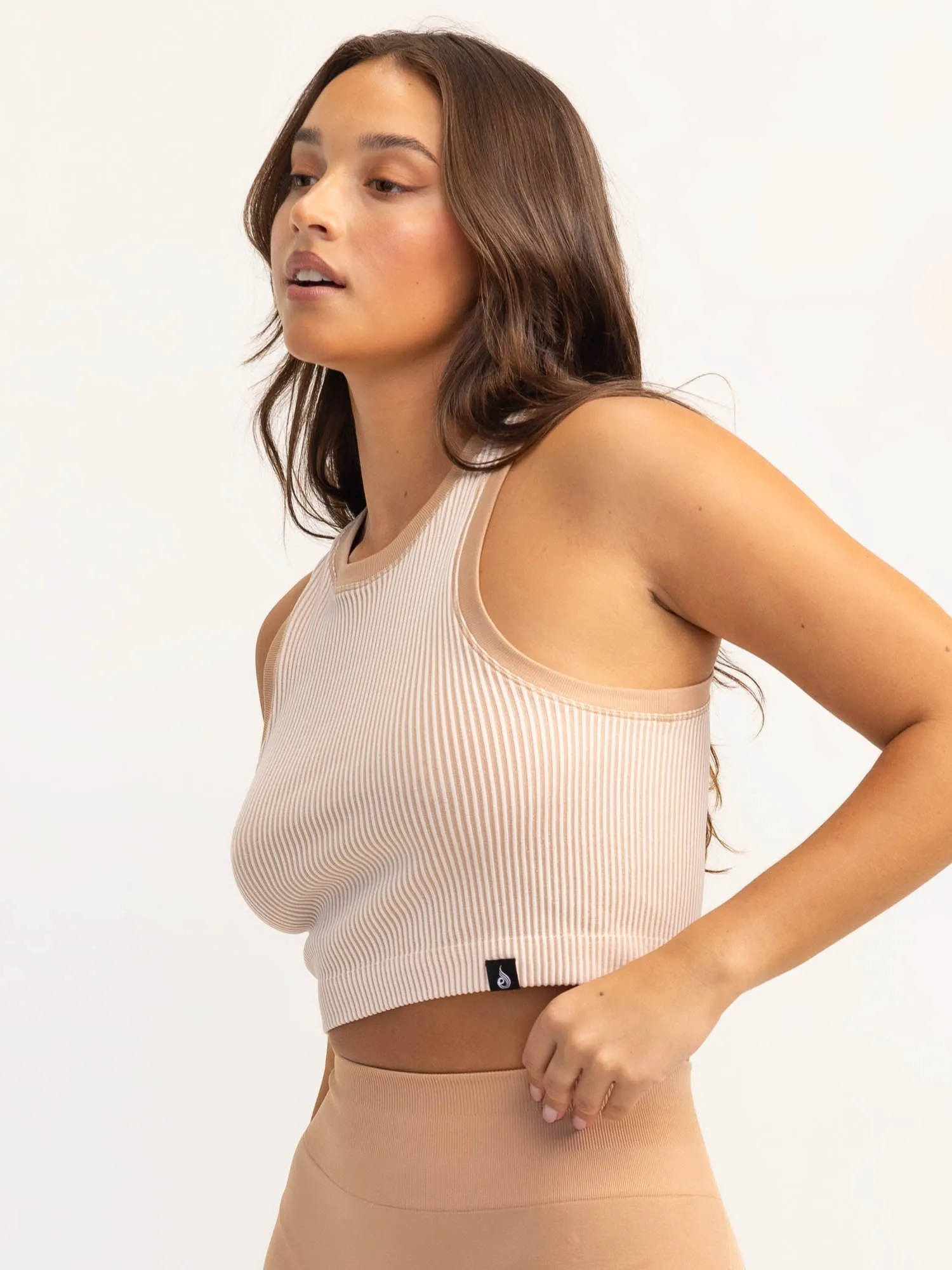 Lift 2.0 Rib Seamless Tank - Tan/White free match