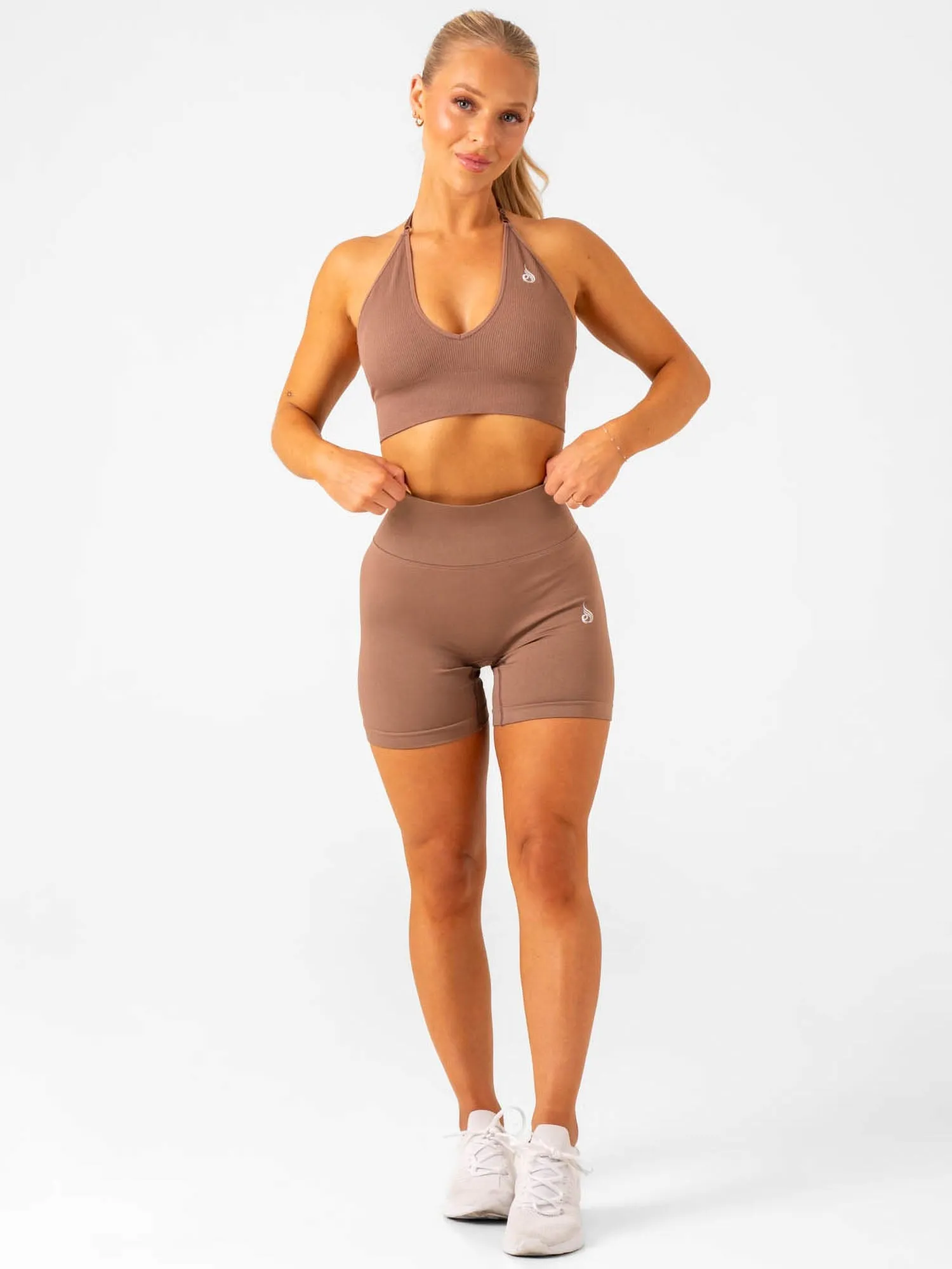 Lift Rib Seamless Halter Sports Bra - Almond Light Durable