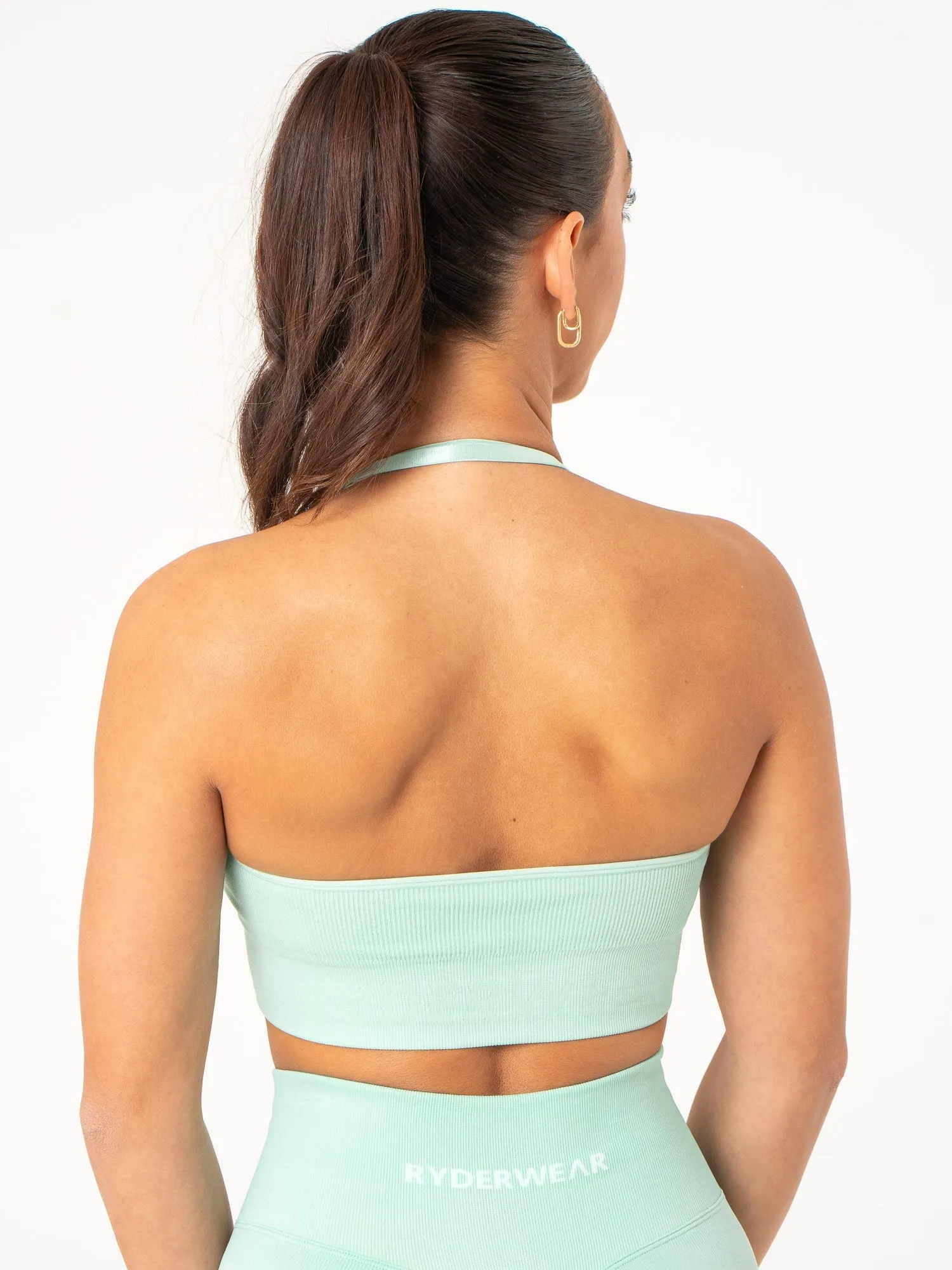 Lift Rib Seamless Halter Sports Bra - Aqua Stable Hold