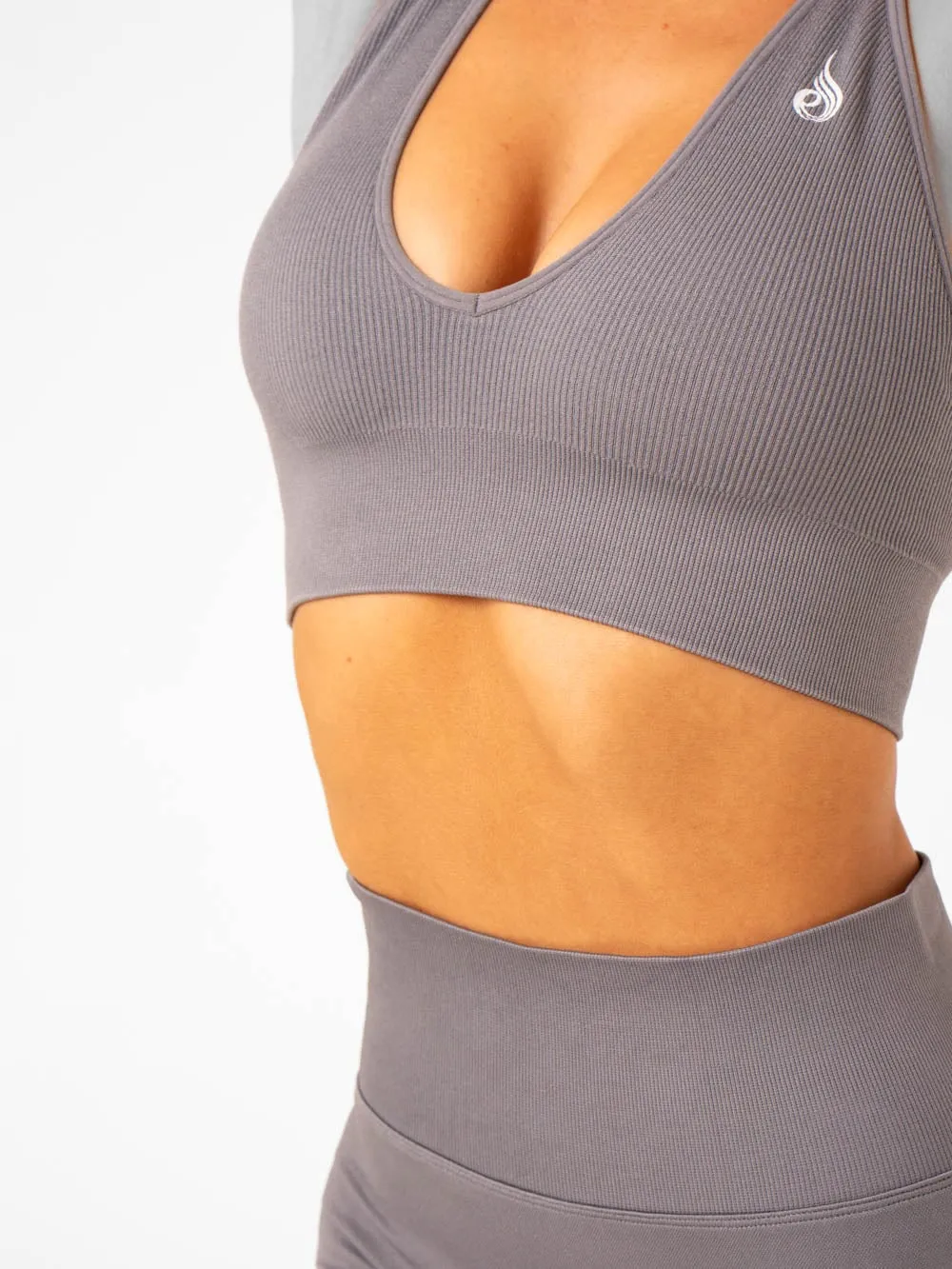 Lift Rib Seamless Halter Sports Bra - Charcoal Lasting Comfort