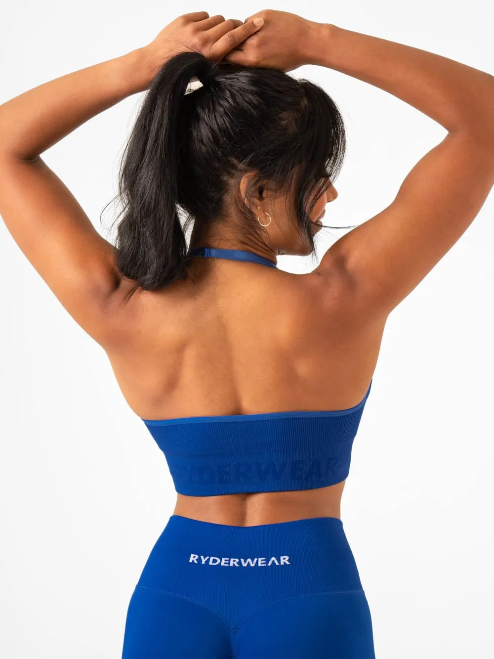 Lift Rib Seamless Halter Sports Bra - Cobalt Blue Fully Stretch