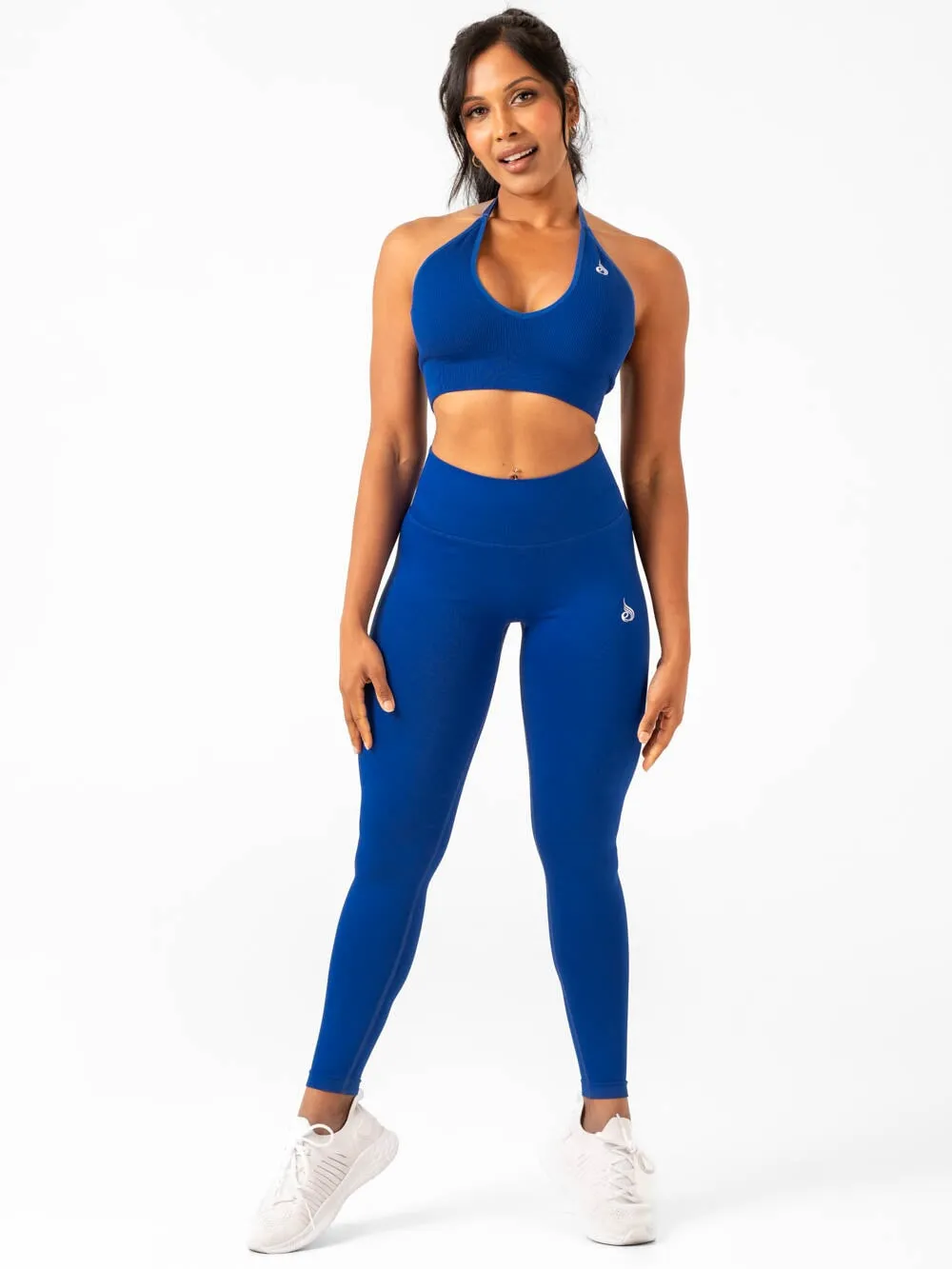 Lift Rib Seamless Halter Sports Bra - Cobalt Blue Body Contour