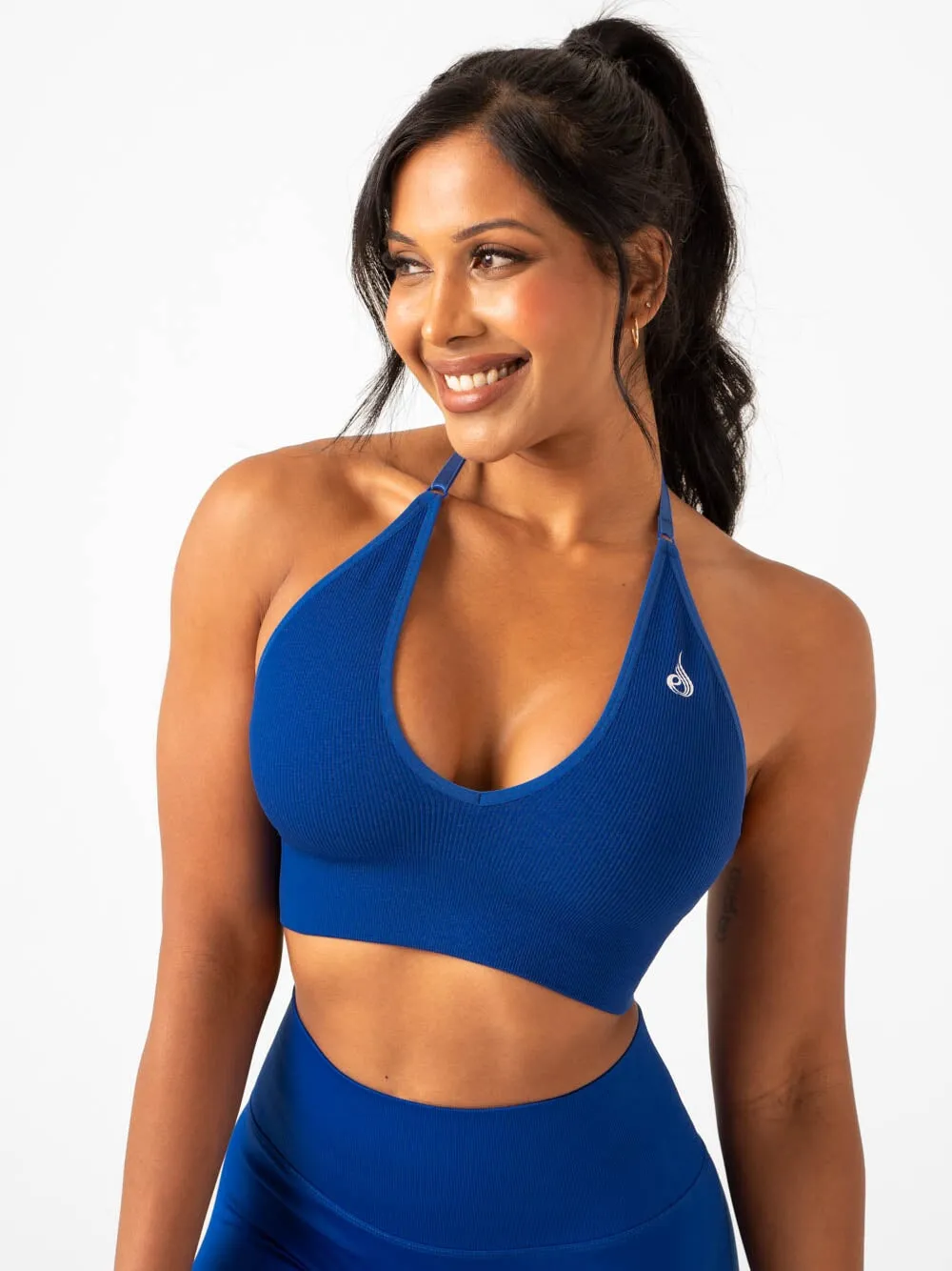 Lift Rib Seamless Halter Sports Bra - Cobalt Blue Extra Protection