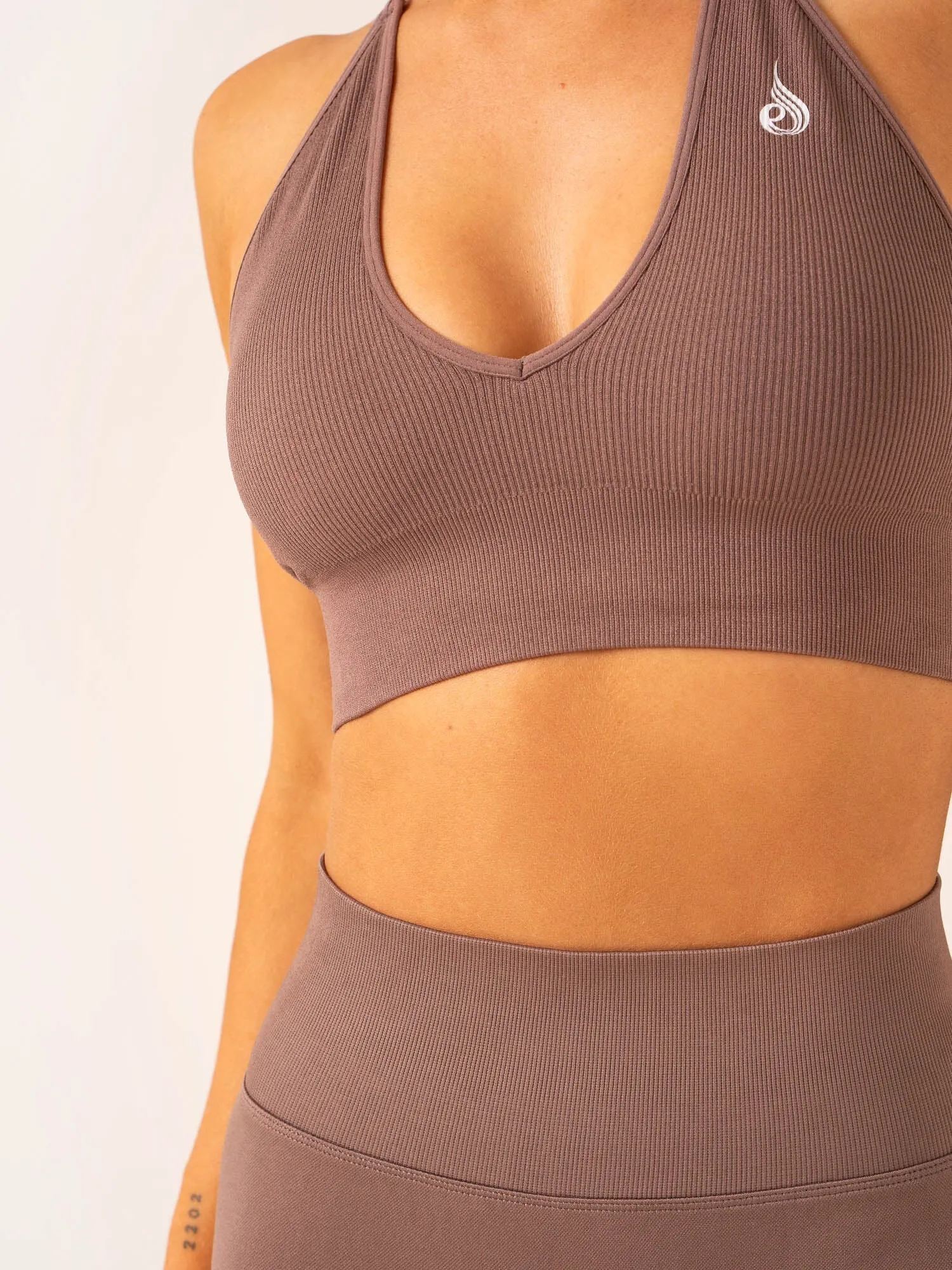 Lift Rib Seamless Halter Sports Bra - Deep Taupe Air Flow