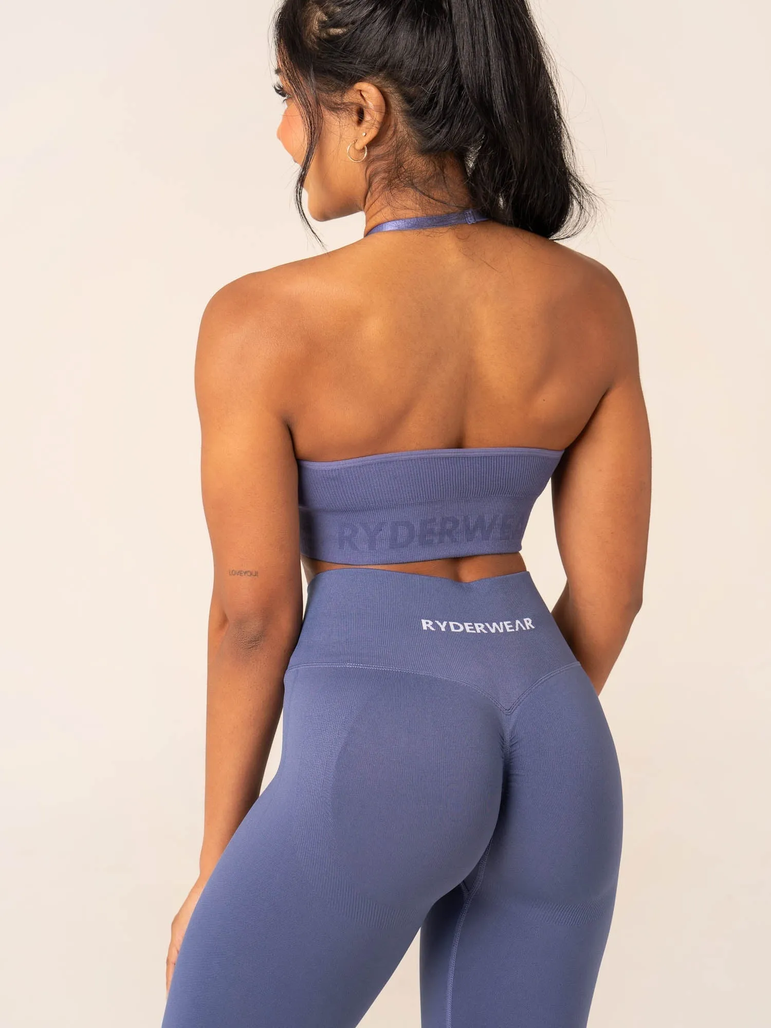 Lift Rib Seamless Halter Sports Bra - Denim Blue Durable Fit