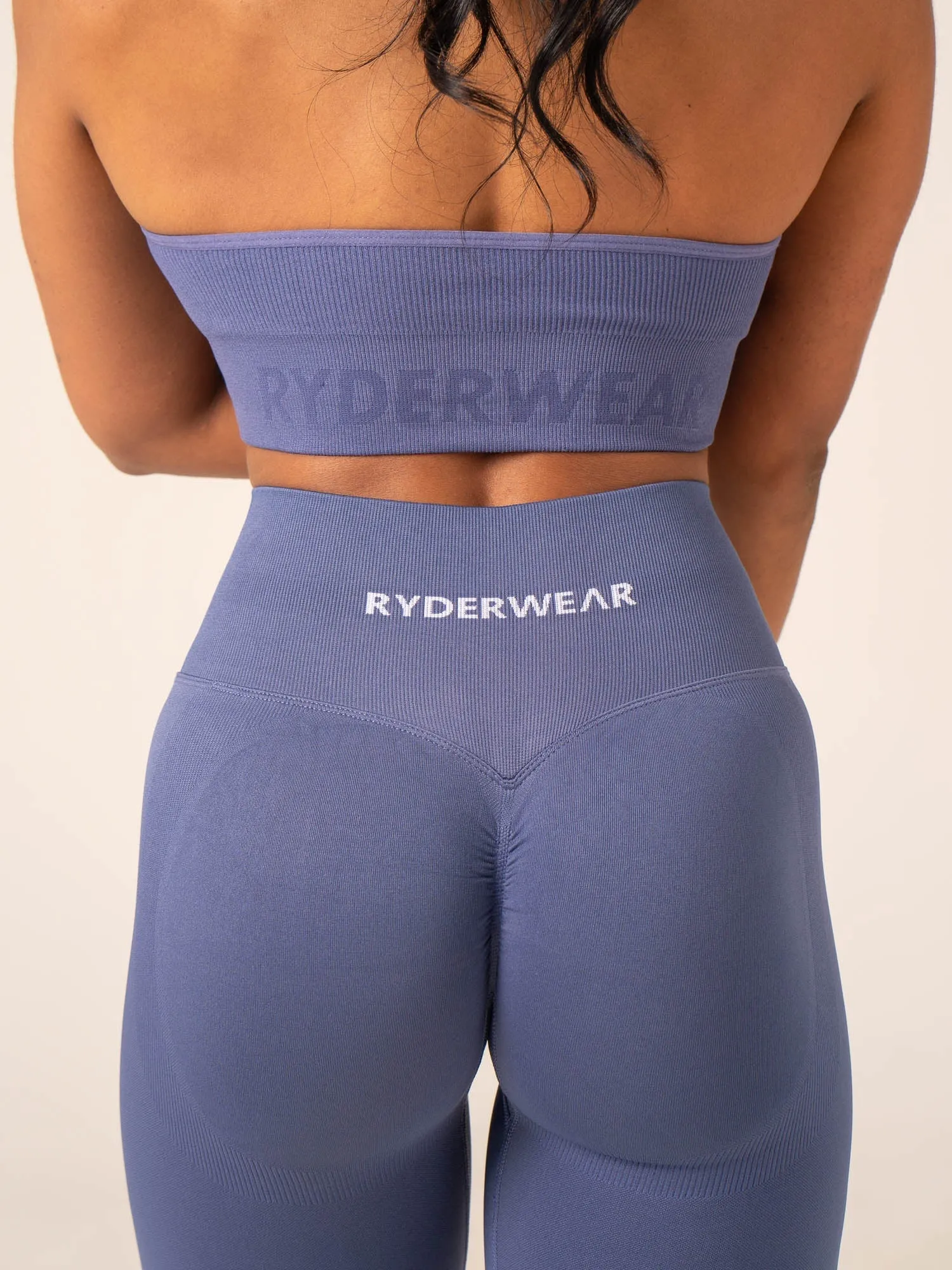 Lift Rib Seamless Halter Sports Bra - Denim Blue Shock Design