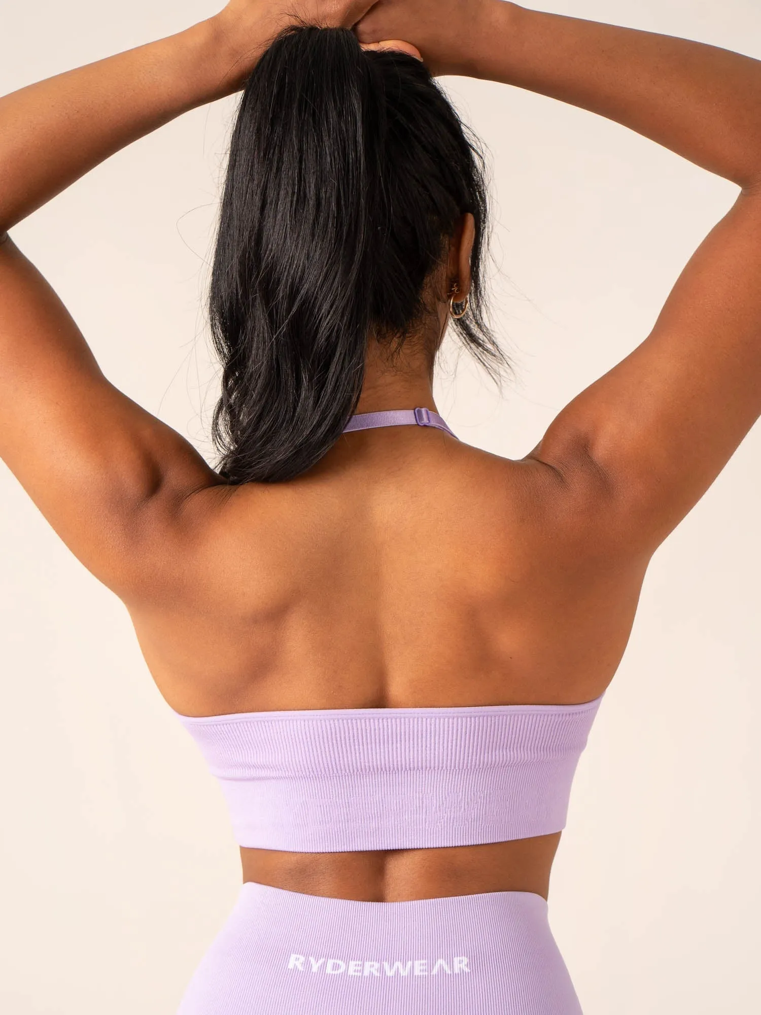 Lift Rib Seamless Halter Sports Bra - Lavender Adjustable Straps