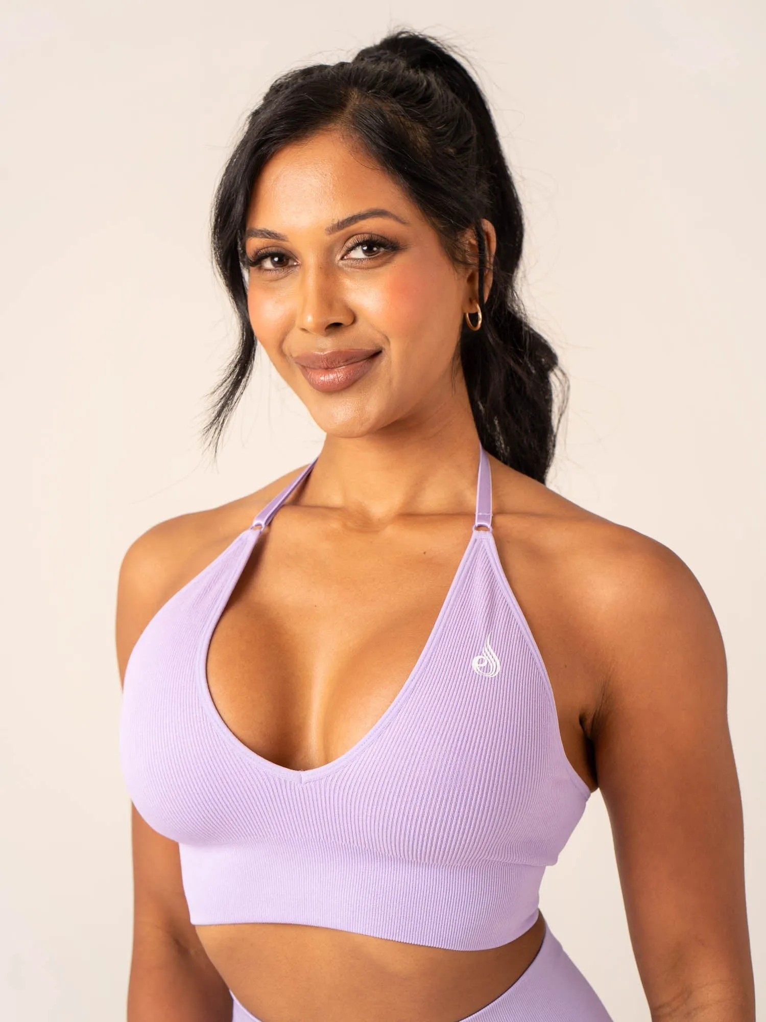 Lift Rib Seamless Halter Sports Bra - Lavender Ventilation Holes