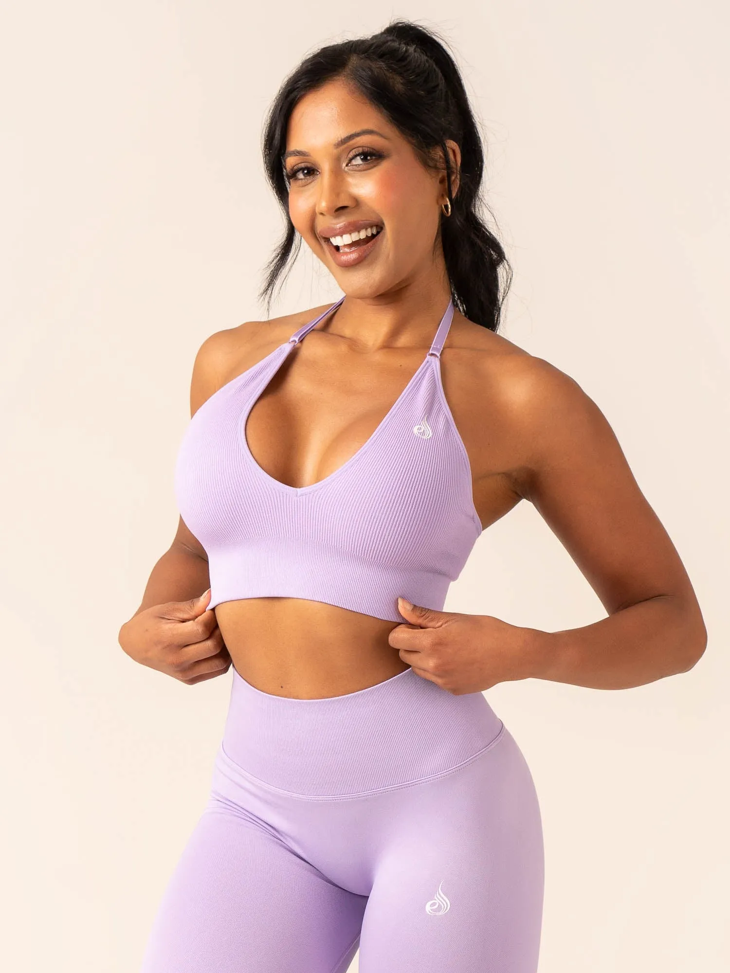 Lift Rib Seamless Halter Sports Bra - Lavender Strong Defense
