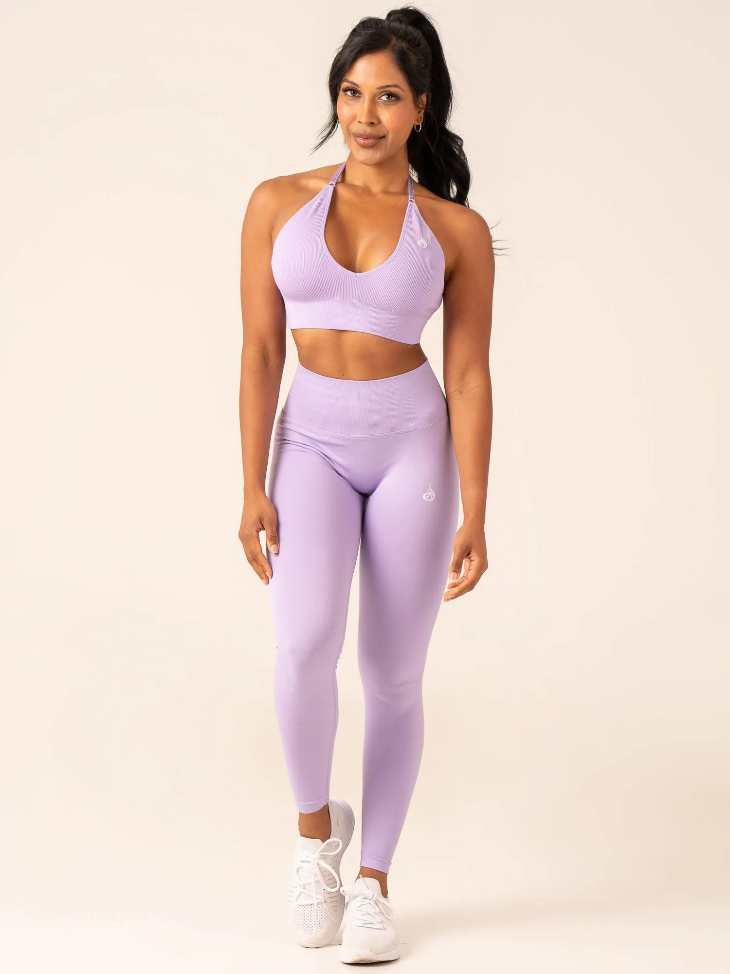 Lift Rib Seamless Halter Sports Bra - Lavender Adjust Design