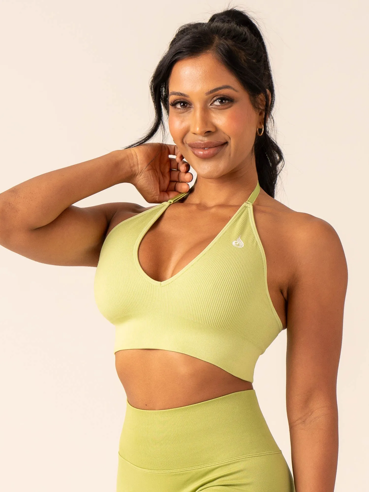 Lift Rib Seamless Halter Sports Bra - Olive Protection Gear