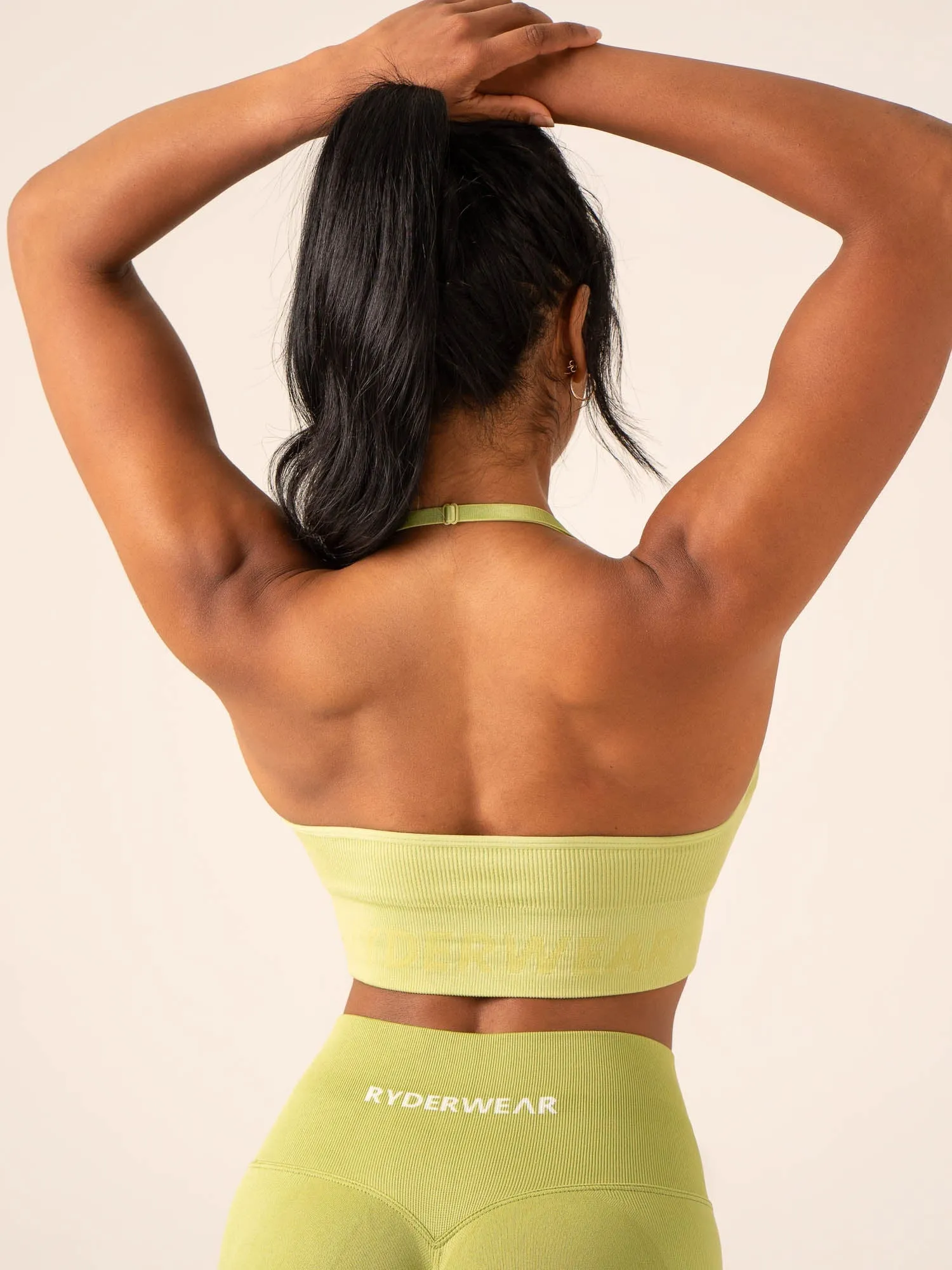 Lift Rib Seamless Halter Sports Bra - Olive Seamless Fit