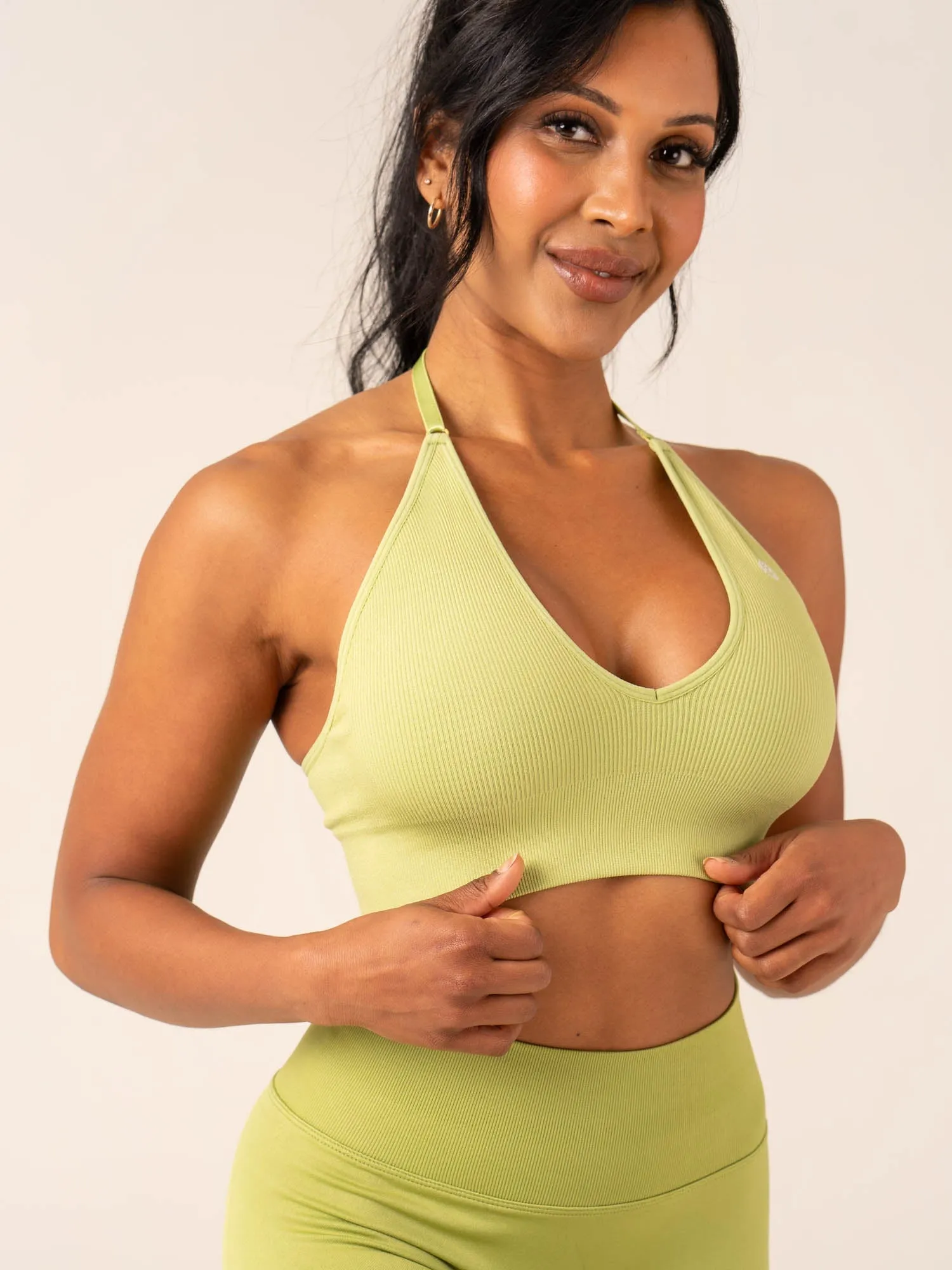 Lift Rib Seamless Halter Sports Bra - Olive Sport Use