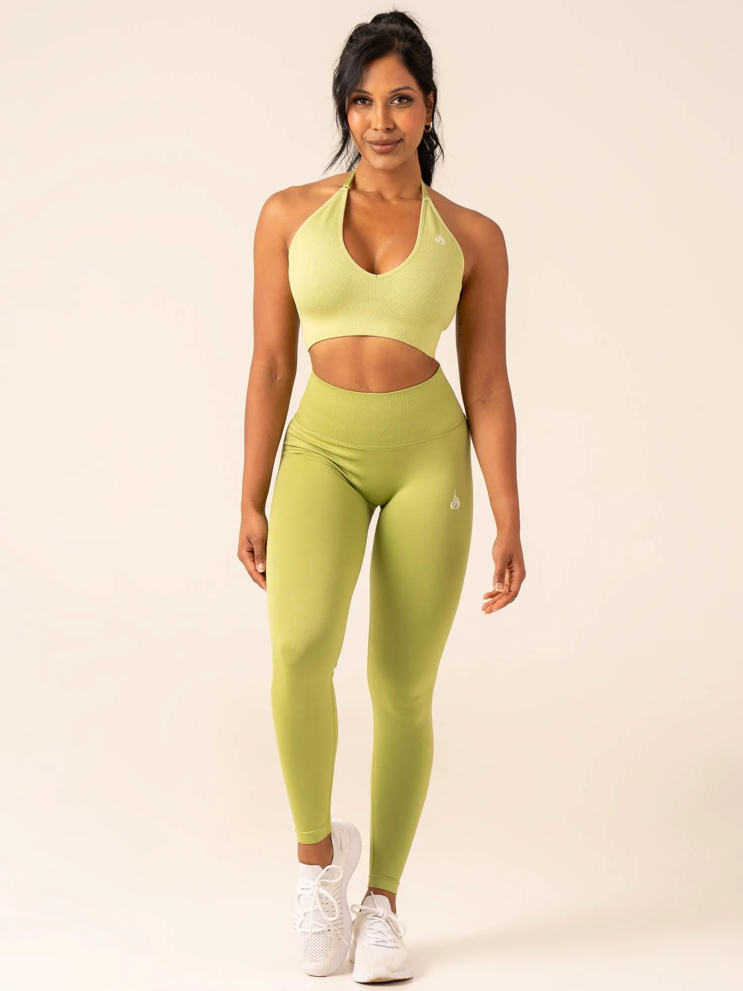 Lift Rib Seamless Halter Sports Bra - Olive Light Weight