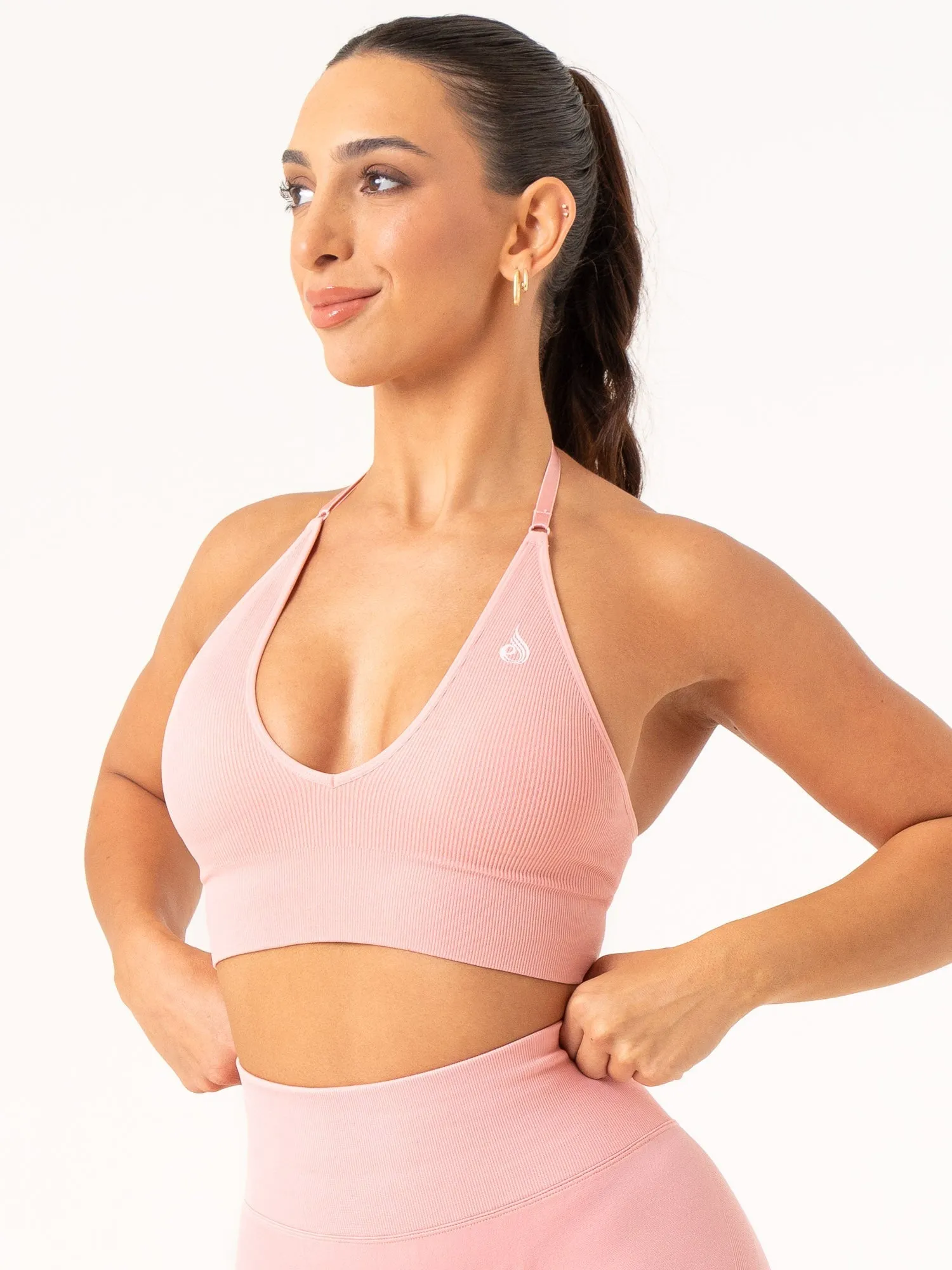 Lift Rib Seamless Halter Sports Bra - Pink Durable Fit