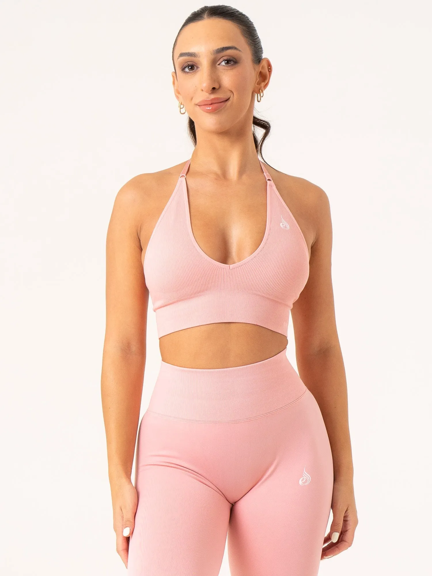 Lift Rib Seamless Halter Sports Bra - Pink Lasting Comfort