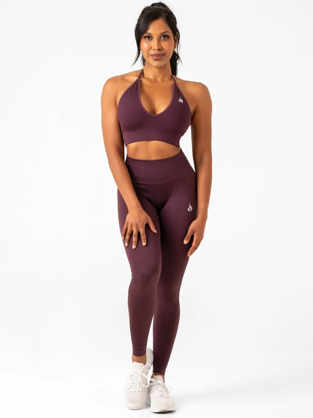 Lift Rib Seamless Halter Sports Bra - Plum Innovation Fabric