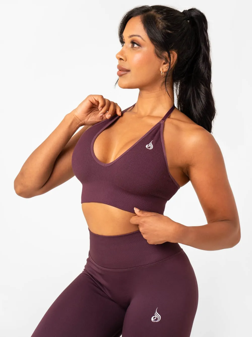 Lift Rib Seamless Halter Sports Bra - Plum Easy Wear