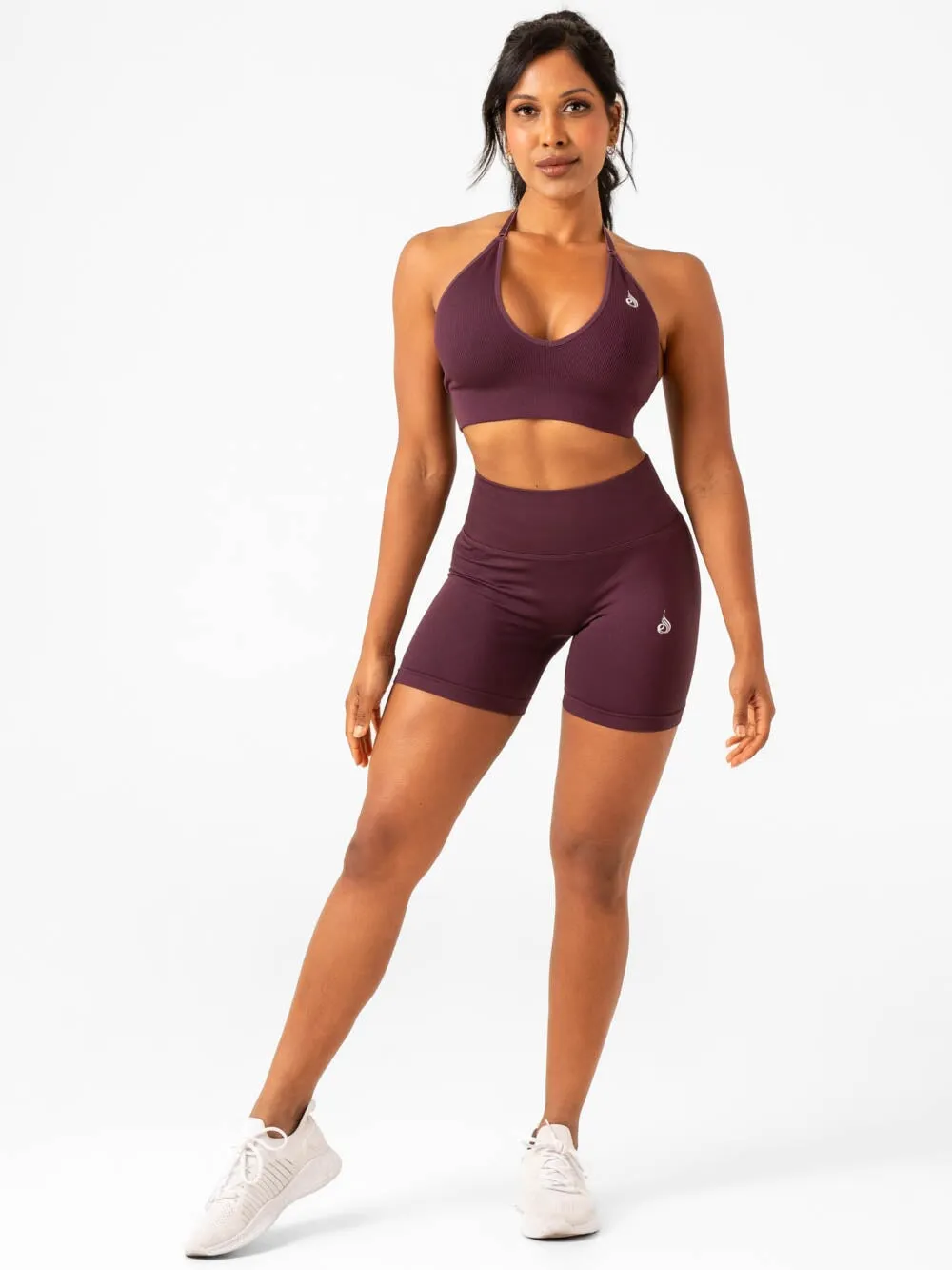 Lift Rib Seamless Halter Sports Bra - Plum Anti Bacteria