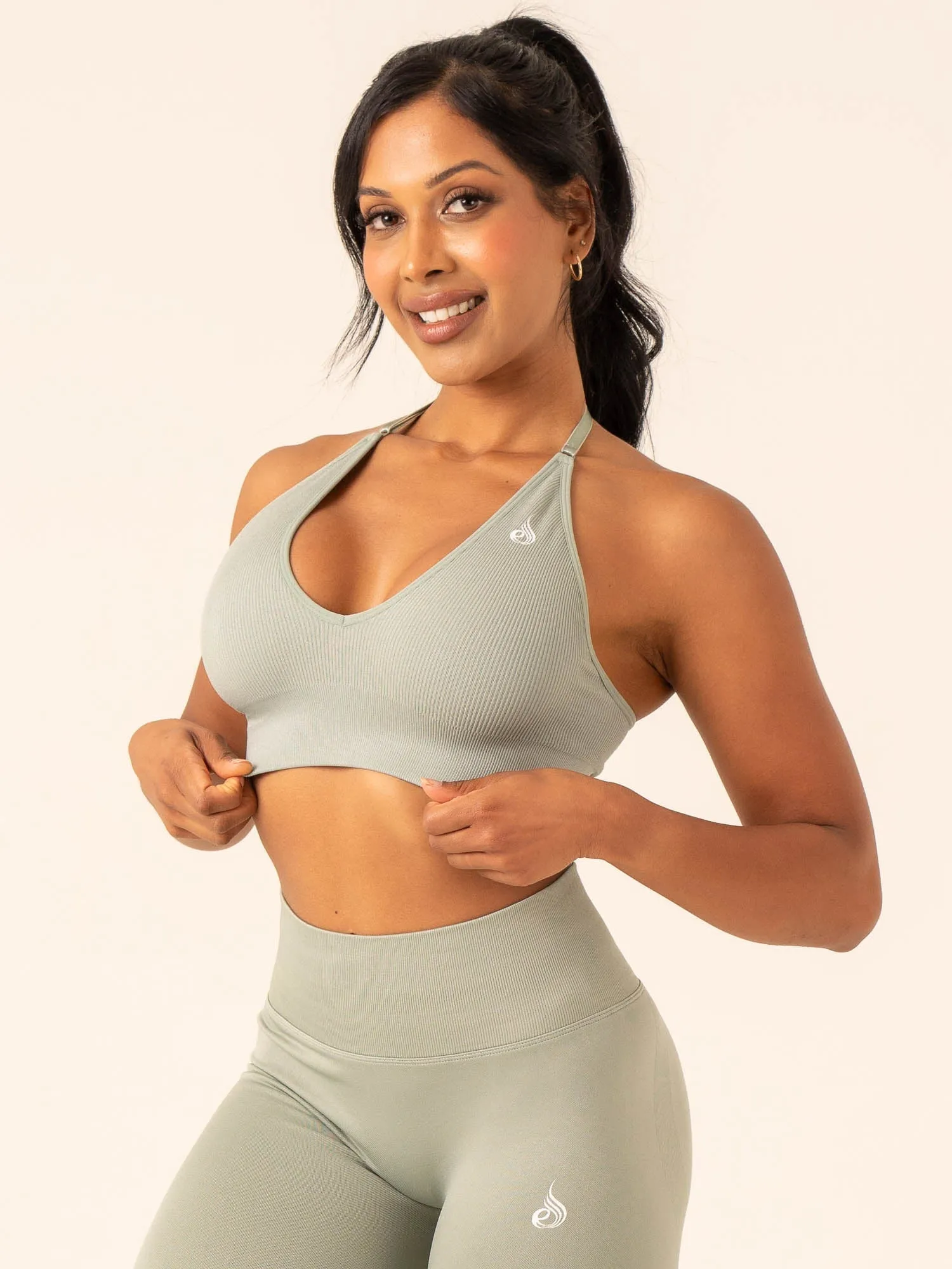 Lift Rib Seamless Halter Sports Bra - Sage Strong Defense