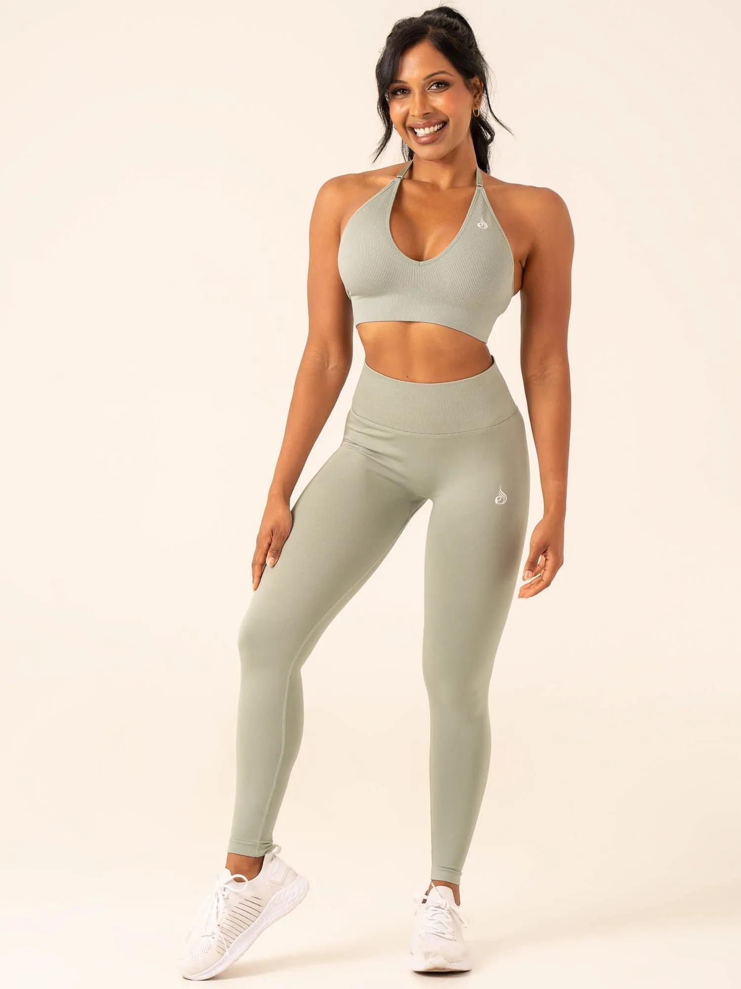 Lift Rib Seamless Halter Sports Bra - Sage Light Comfort