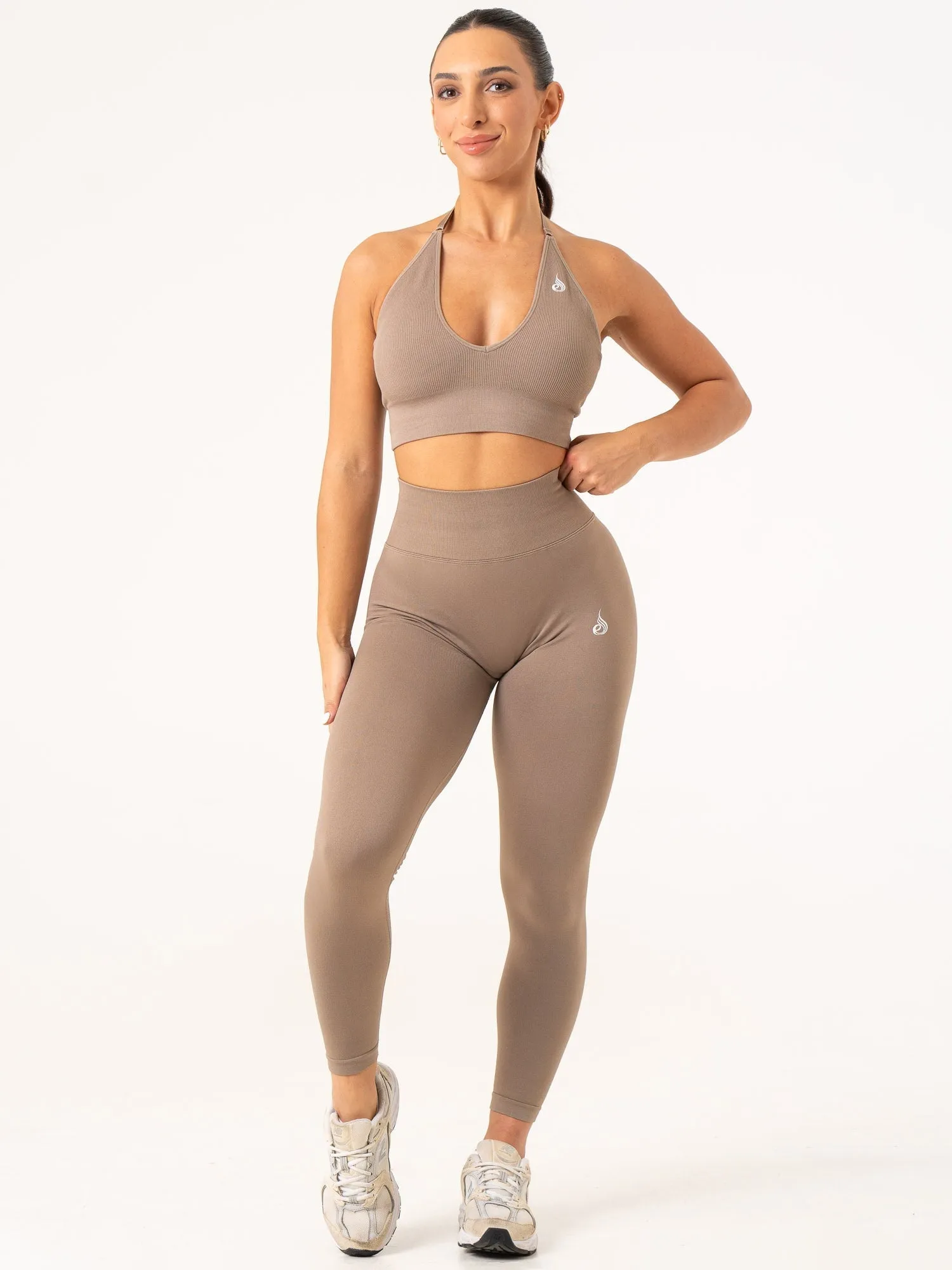 Lift Rib Seamless Halter Sports Bra - Taupe Stretch Fit