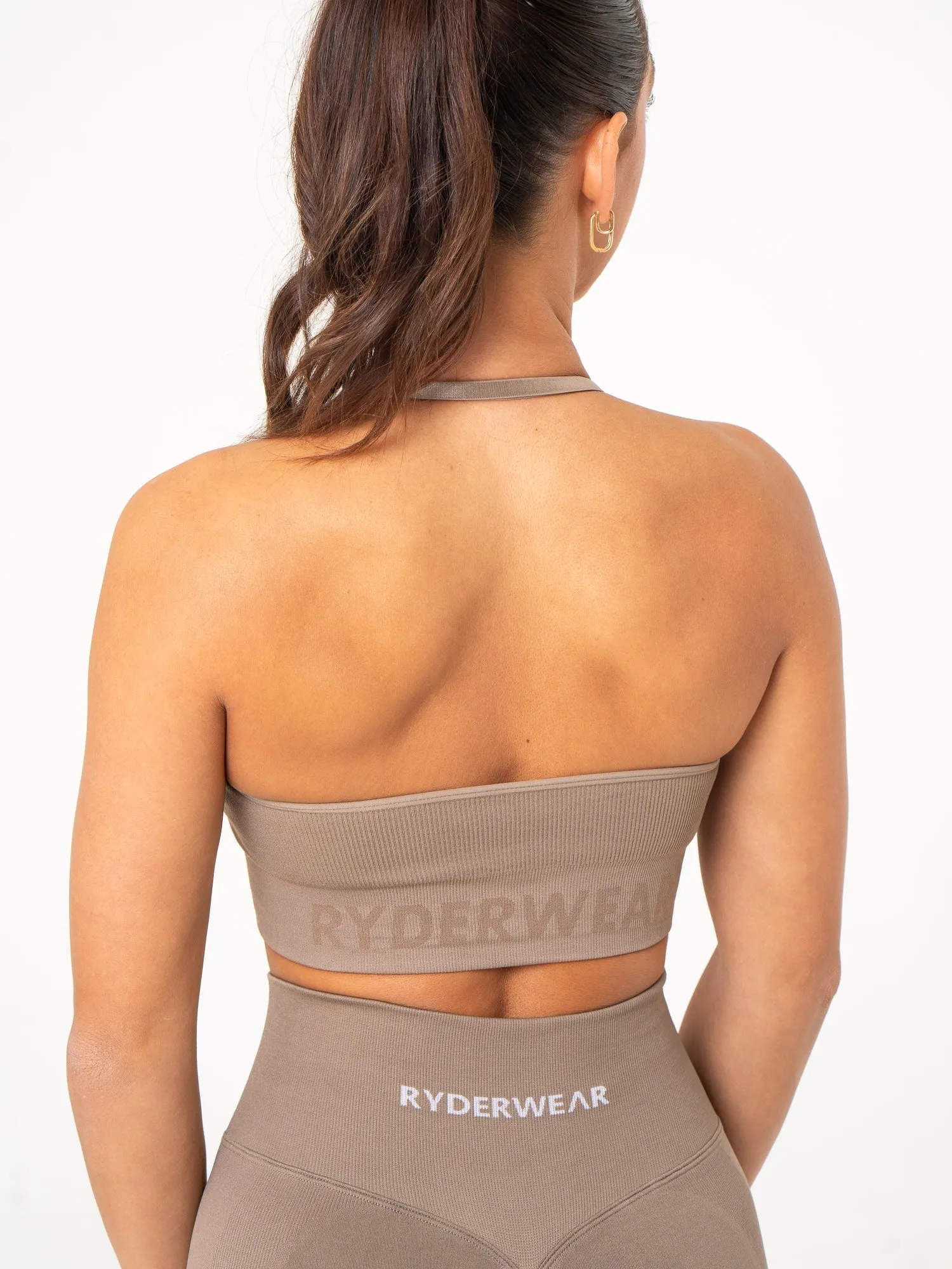 Lift Rib Seamless Halter Sports Bra - Taupe Performance Wear