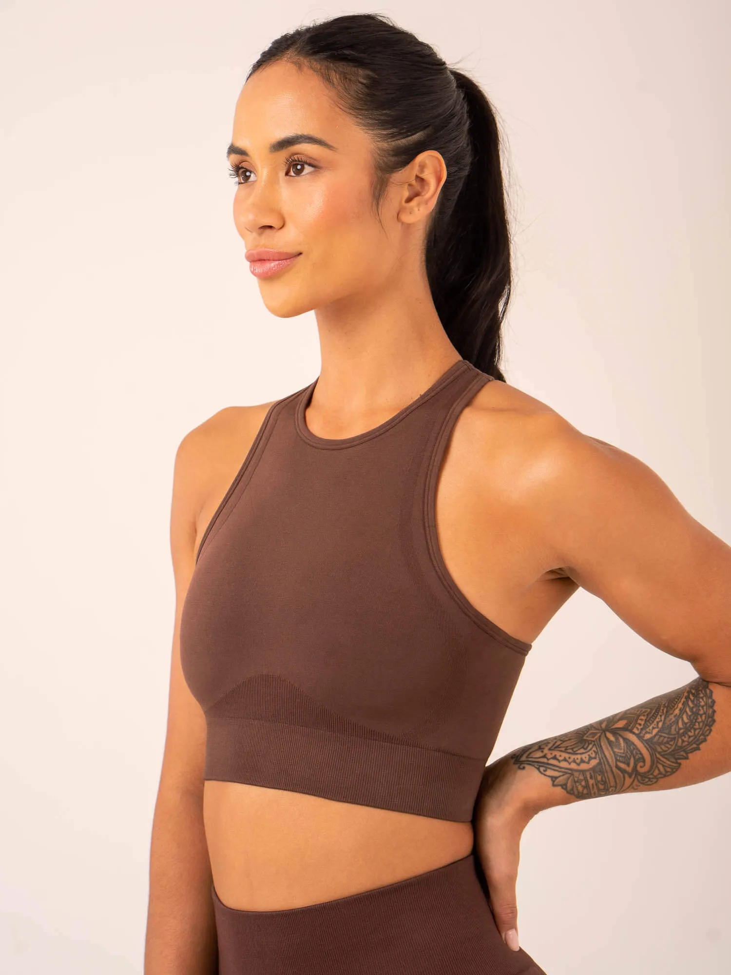 Lift Seamless High Neck Sports Bra - Chocolate Multi Purpose