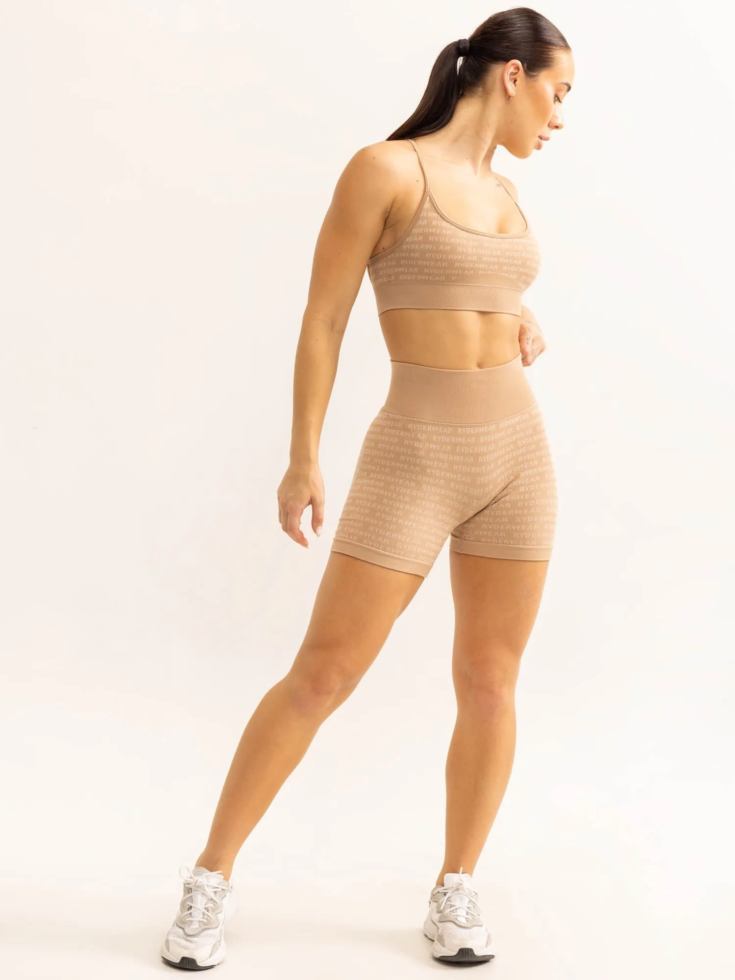 Logo Lux Seamless Sports Bra - Tan Flexible Stretch