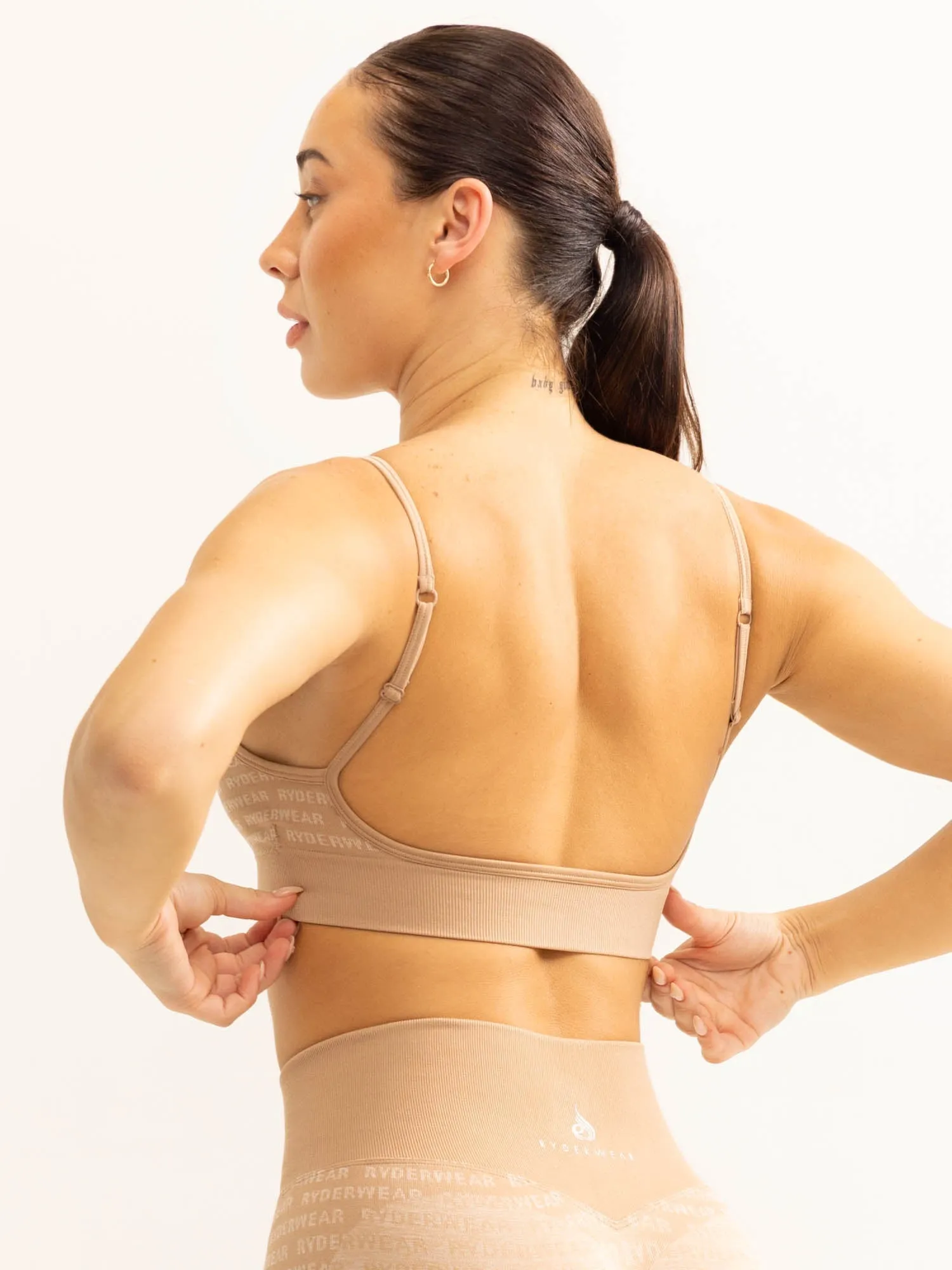 Logo Lux Seamless Sports Bra - Tan Elastic Fabric