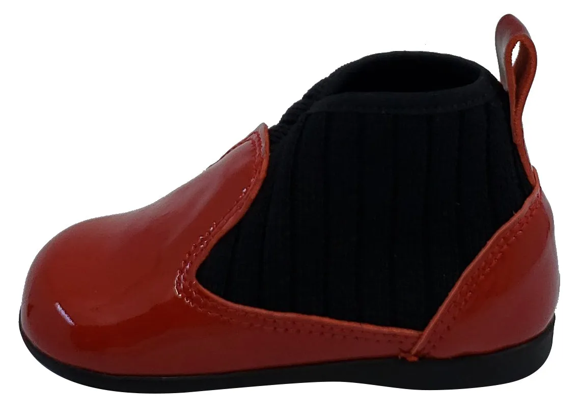 Luccini for Boy's and Girl's Red Patent Kaffir Devil Leather Sock Bootie dayproof