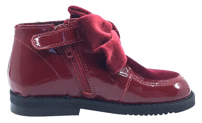 Luccini Girl's Bow Bootie, Burgundy Patent active blend