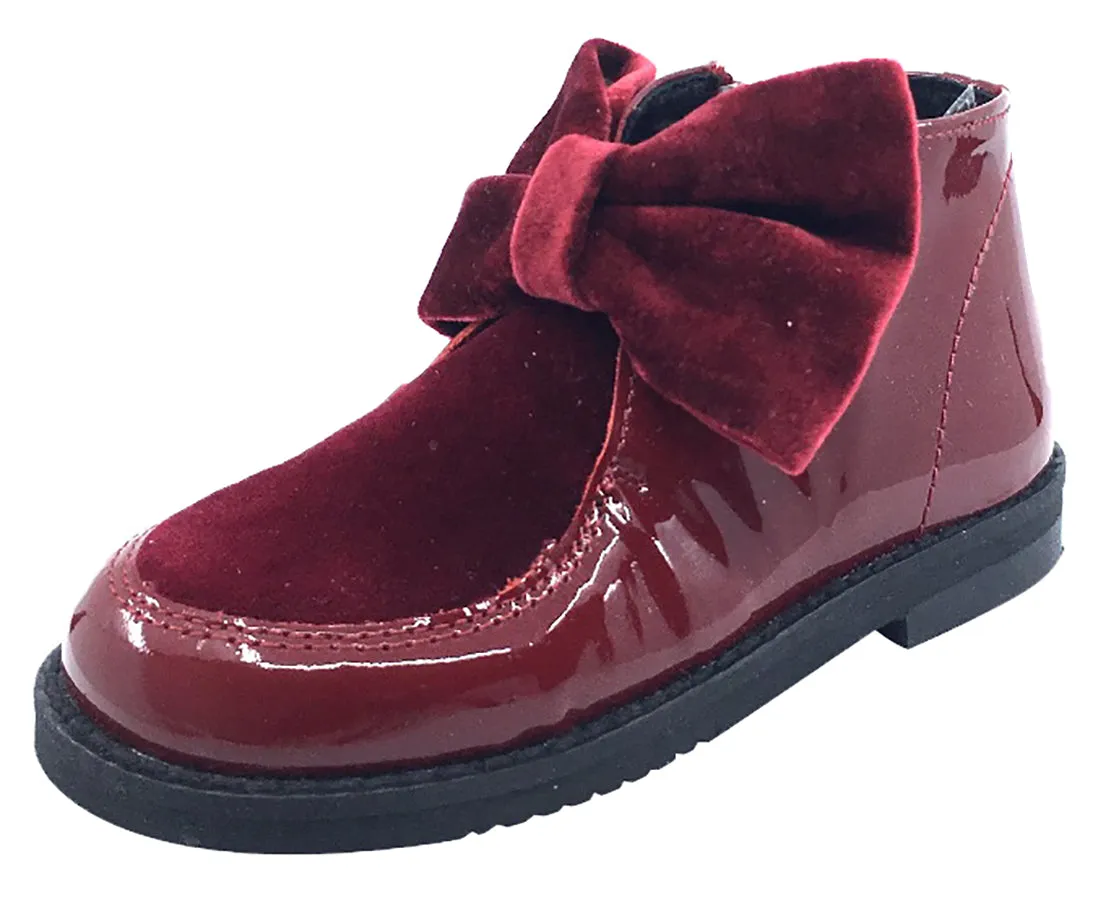 Luccini Girl's Bow Bootie, Burgundy Patent casual mode